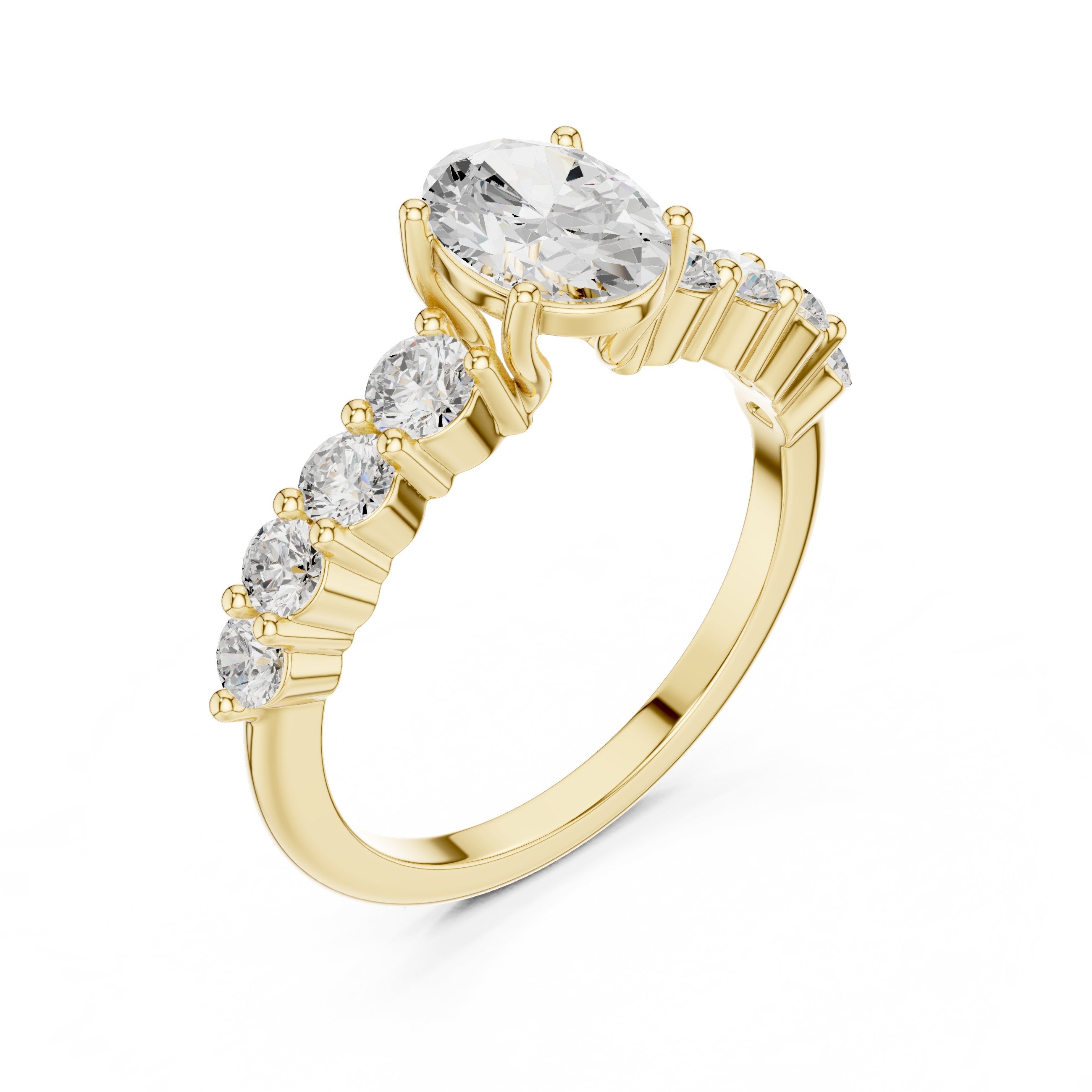 Oval Diamond Engagement Ring with Round Side Accents in Yellow Gold - VYKA Diamonds