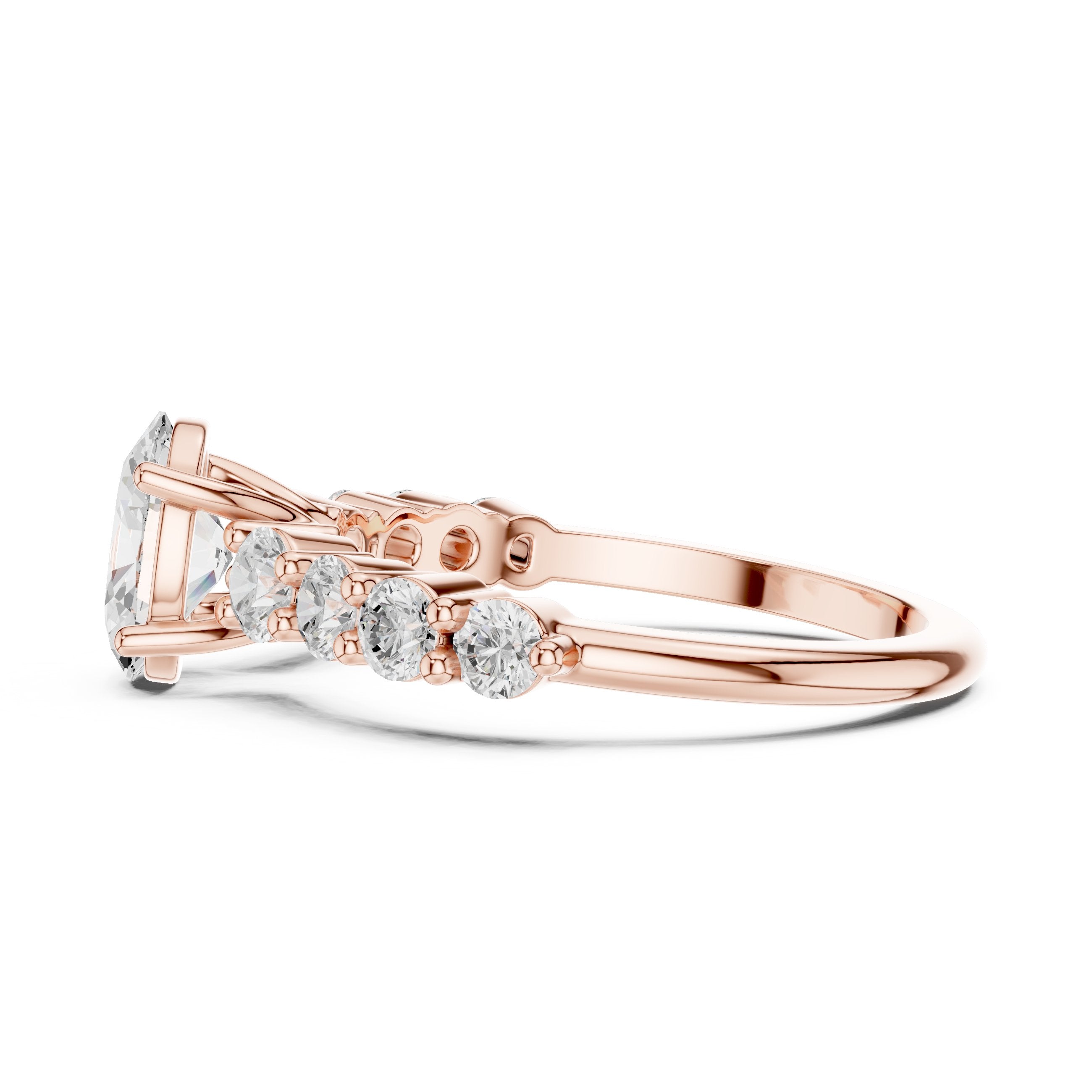 Oval Diamond Engagement Ring with Round Side Accents in Rose Gold - VYKA Diamonds