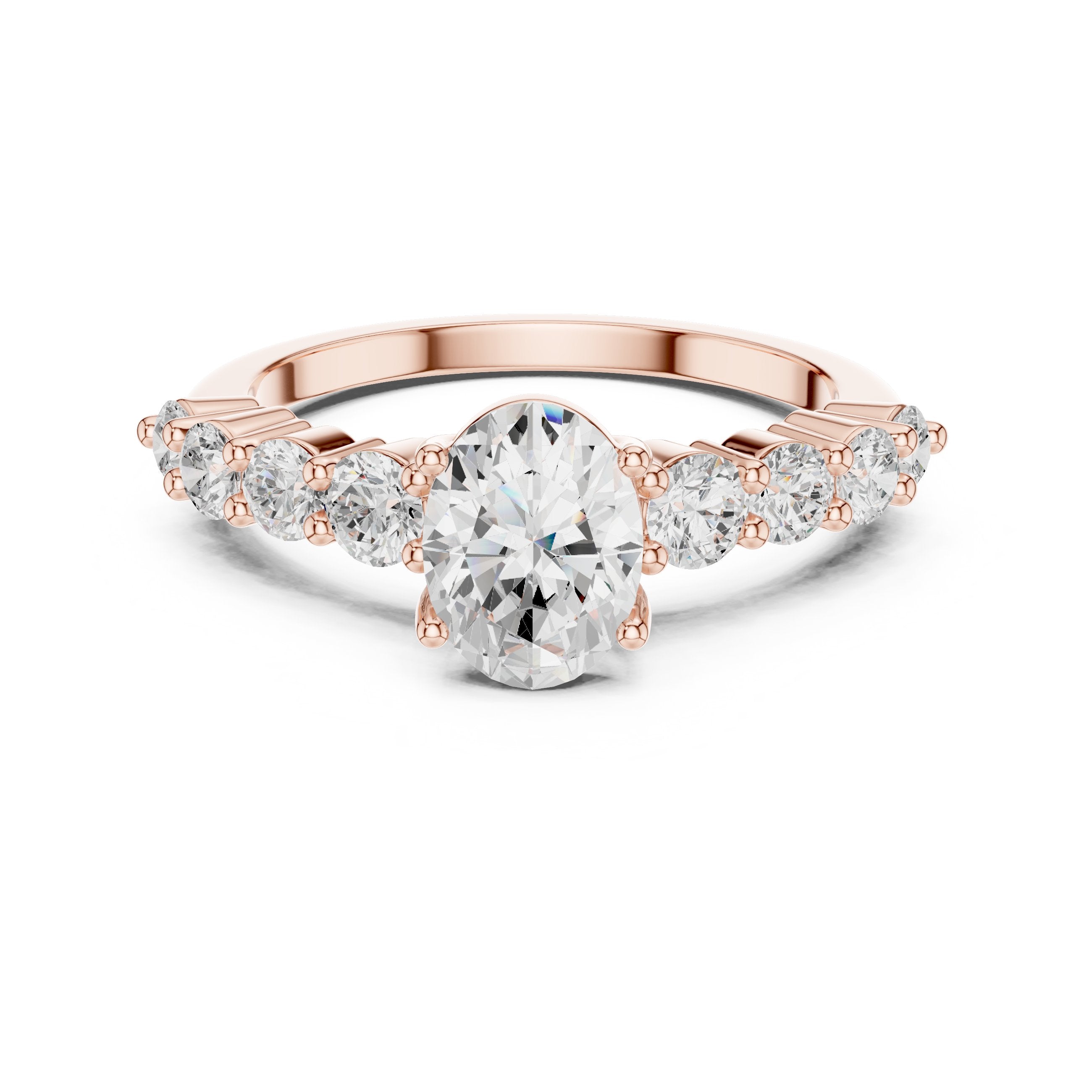 Oval Diamond Engagement Ring with Round Side Accents in Rose Gold - VYKA Diamonds