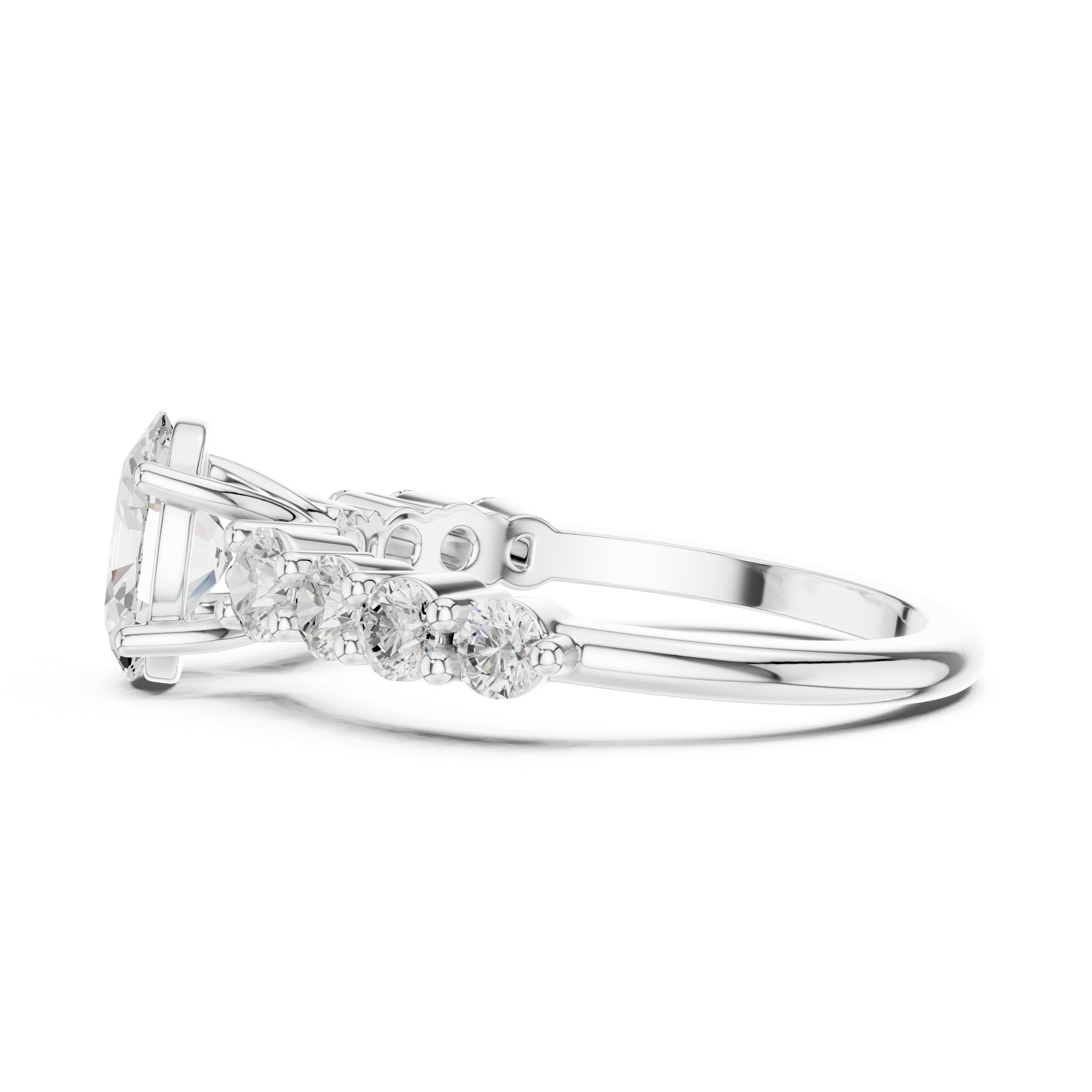 Oval Diamond Engagement Ring with Round Side Accents in White Gold - VYKA Diamonds