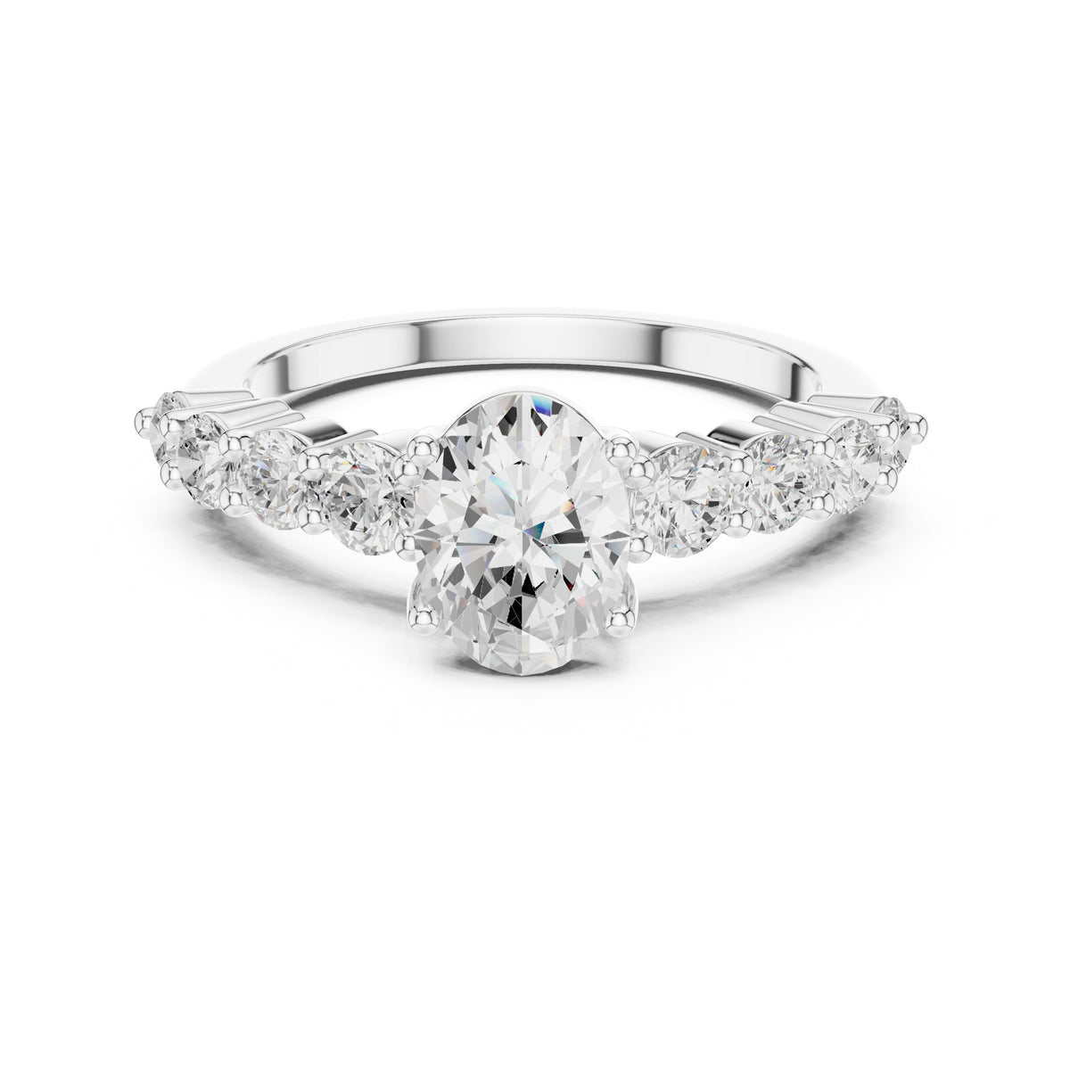 Oval Diamond Engagement Ring with Round Side Accents