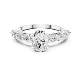 Oval Diamond Engagement Ring with Round Side Accents