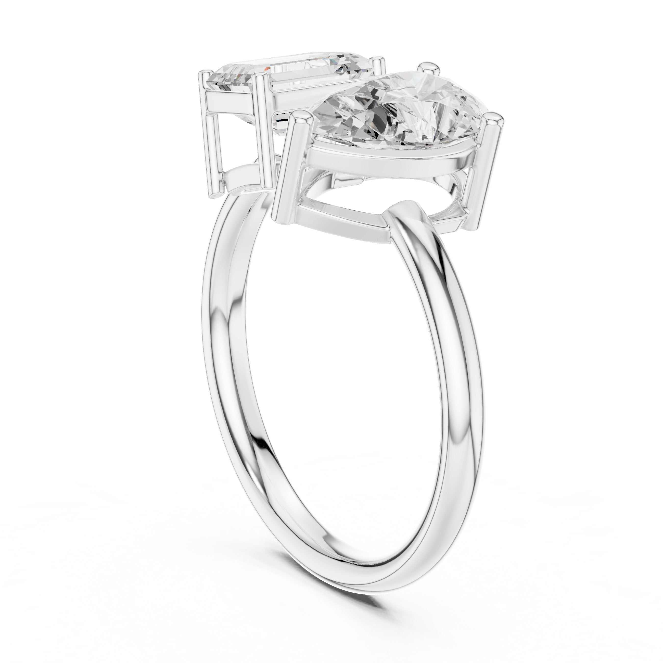 Emerald and Pear Toi et Moi Engagement Ring in White Gold - VYKA Diamonds