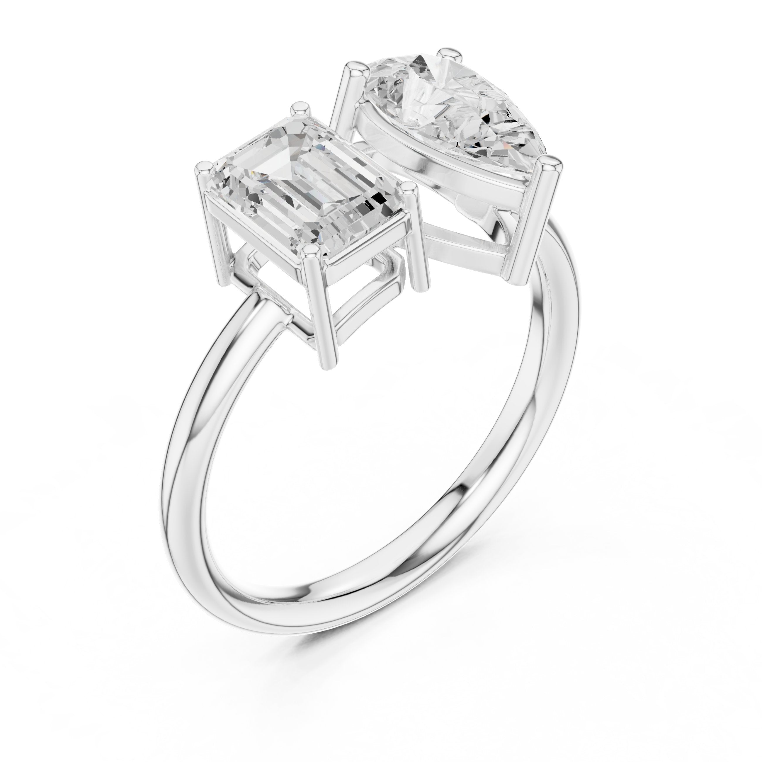 Emerald and Pear Toi et Moi Engagement Ring in White Gold - VYKA Diamonds