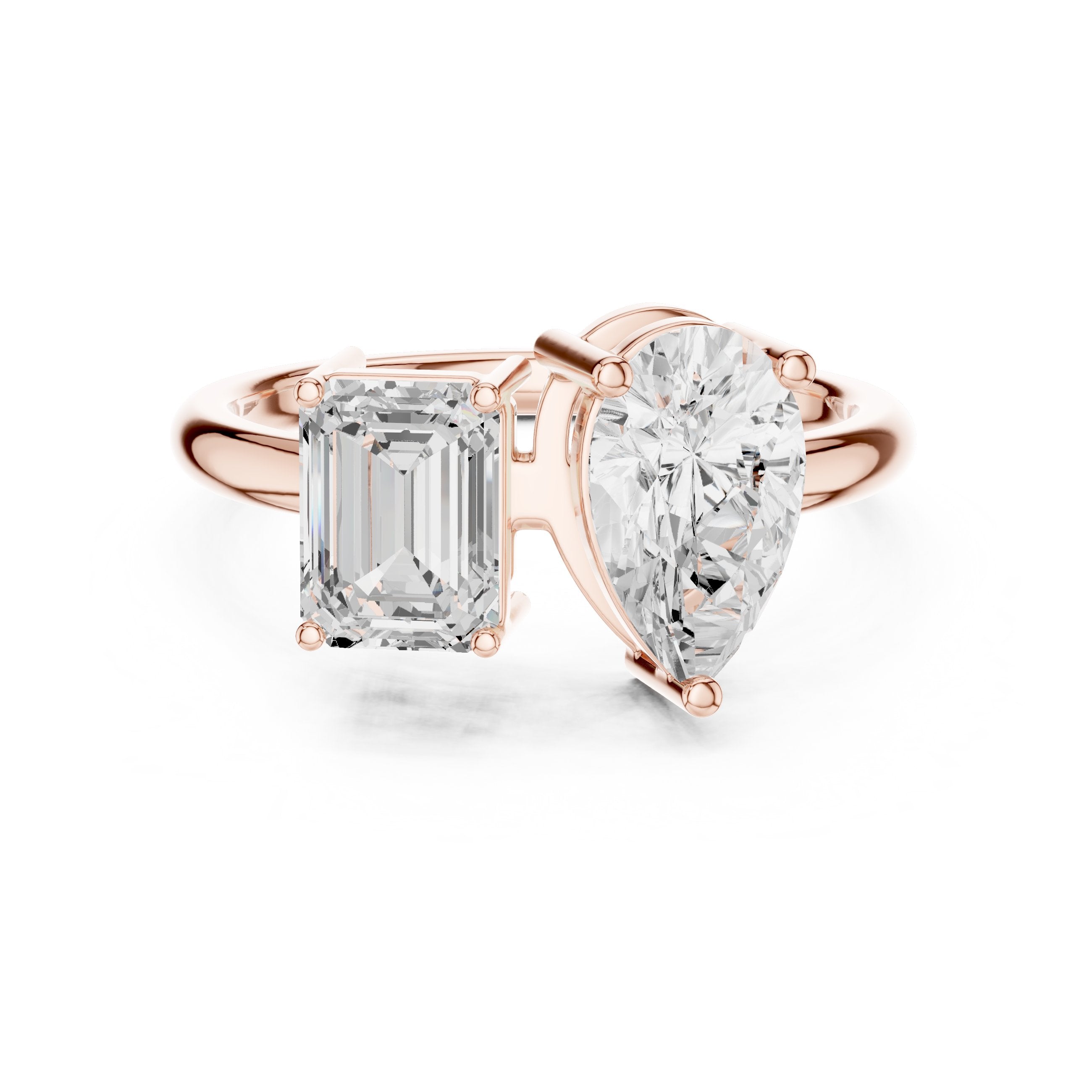 Emerald and Pear Toi et Moi Engagement Ring in Rose Gold - VYKA Diamonds