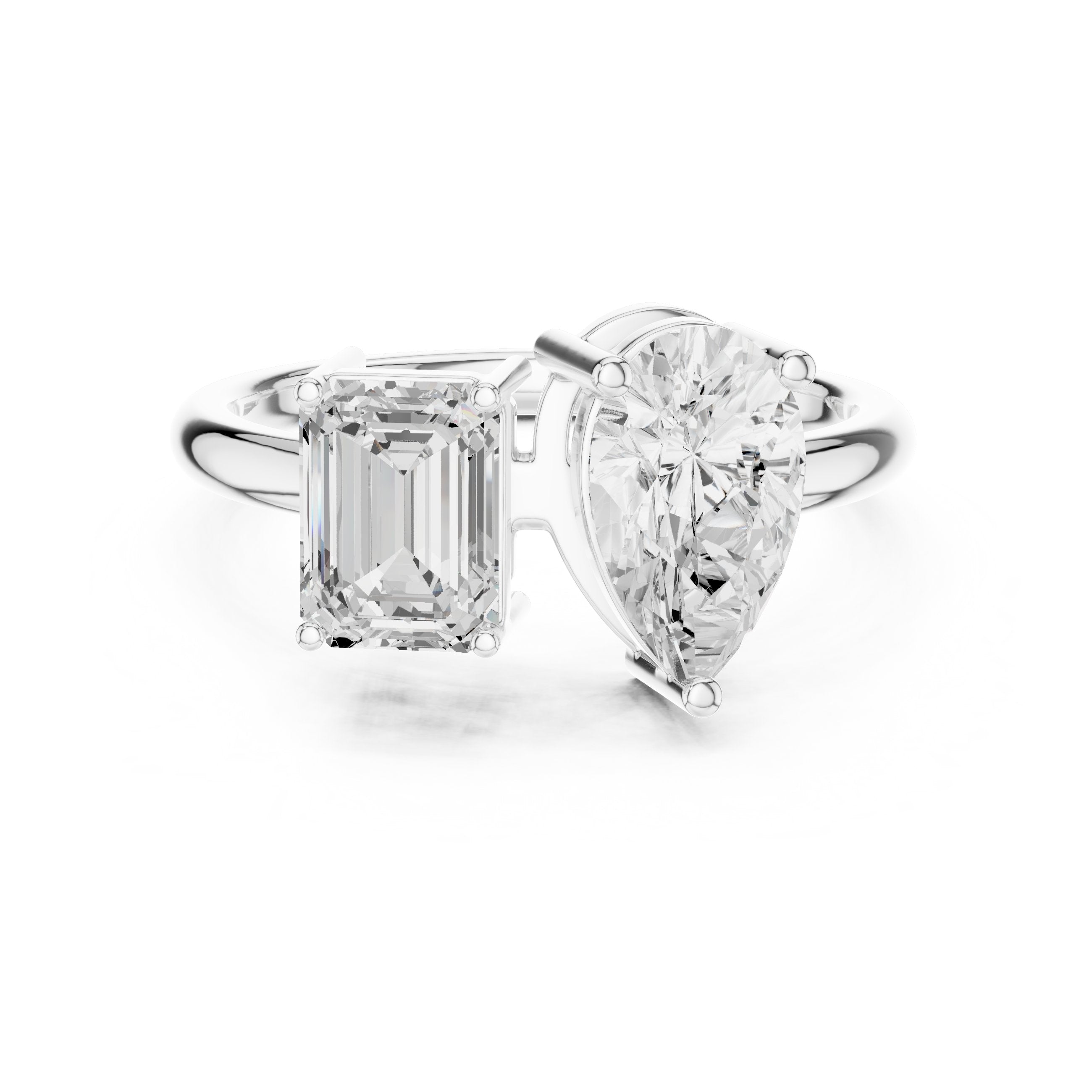 Emerald and Pear Toi et Moi Engagement Ring in White Gold - VYKA Diamonds
