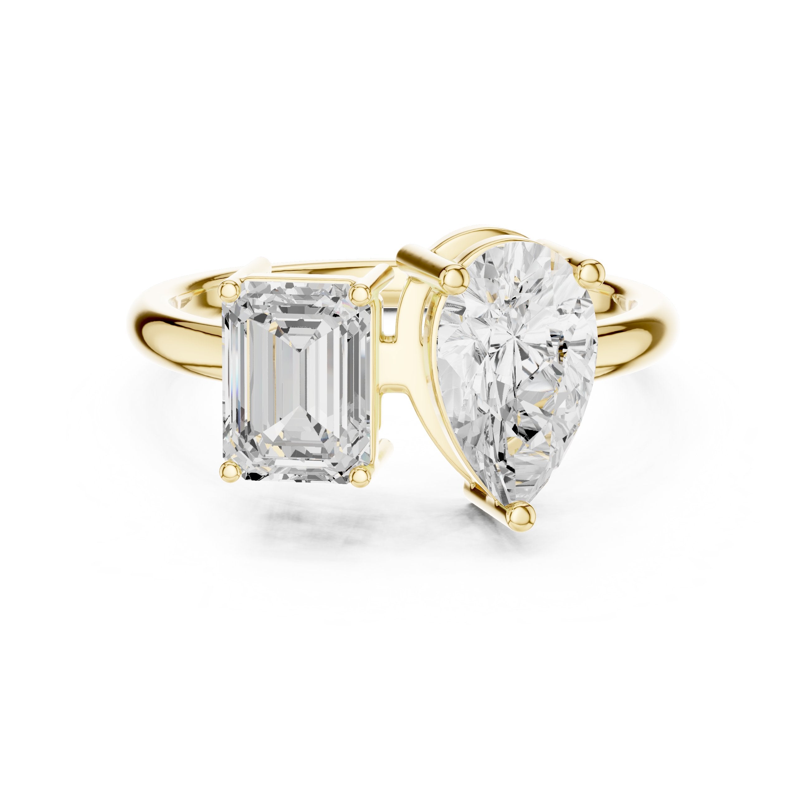 Emerald and Pear Toi et Moi Engagement Ring in Yellow Gold - VYKA Diamonds