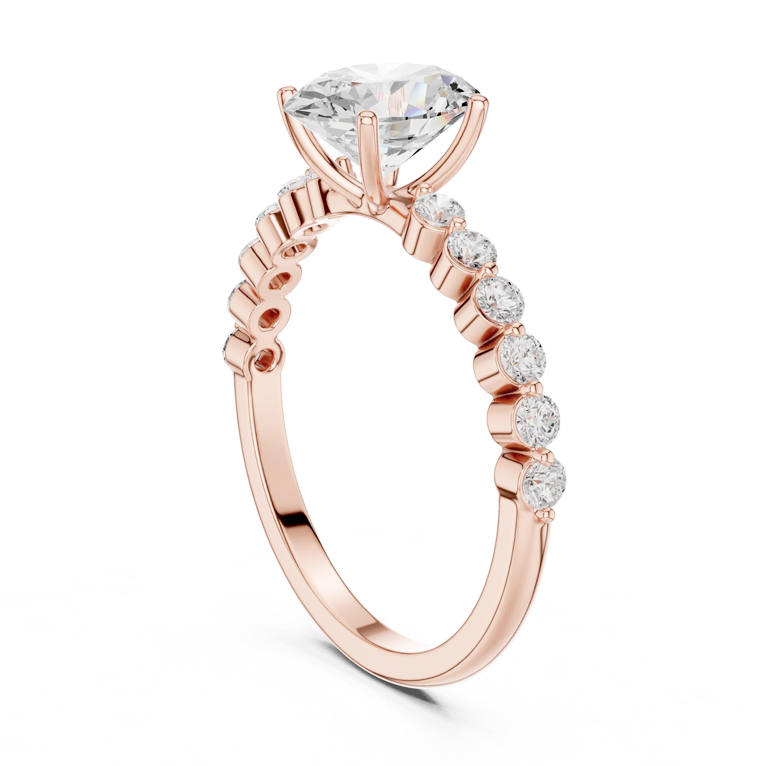 Oval Diamond Engagement Ring with Graduated Side Accents in Rose Gold - VYKA Diamonds