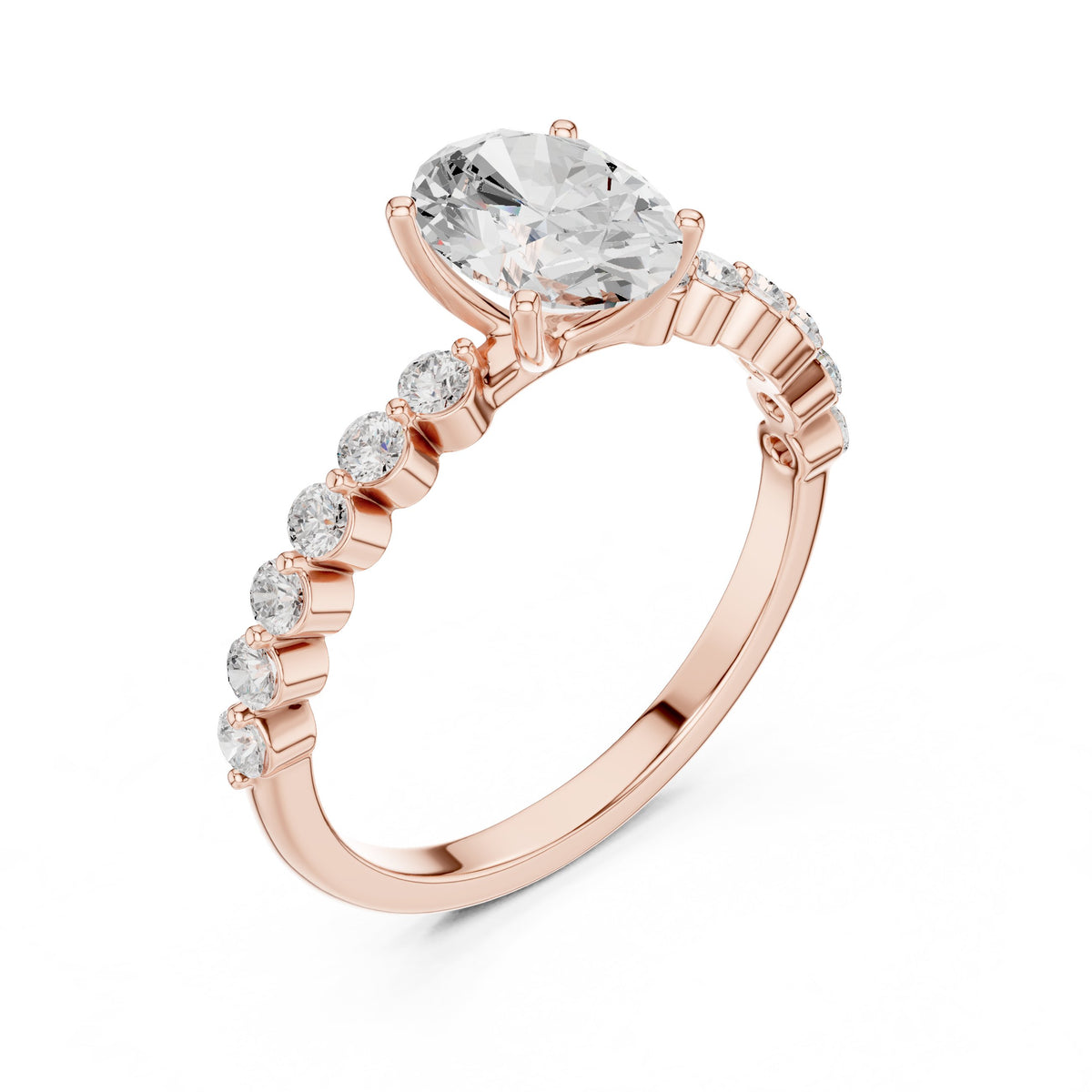 Oval Diamond Engagement Ring with Graduated Side Accents