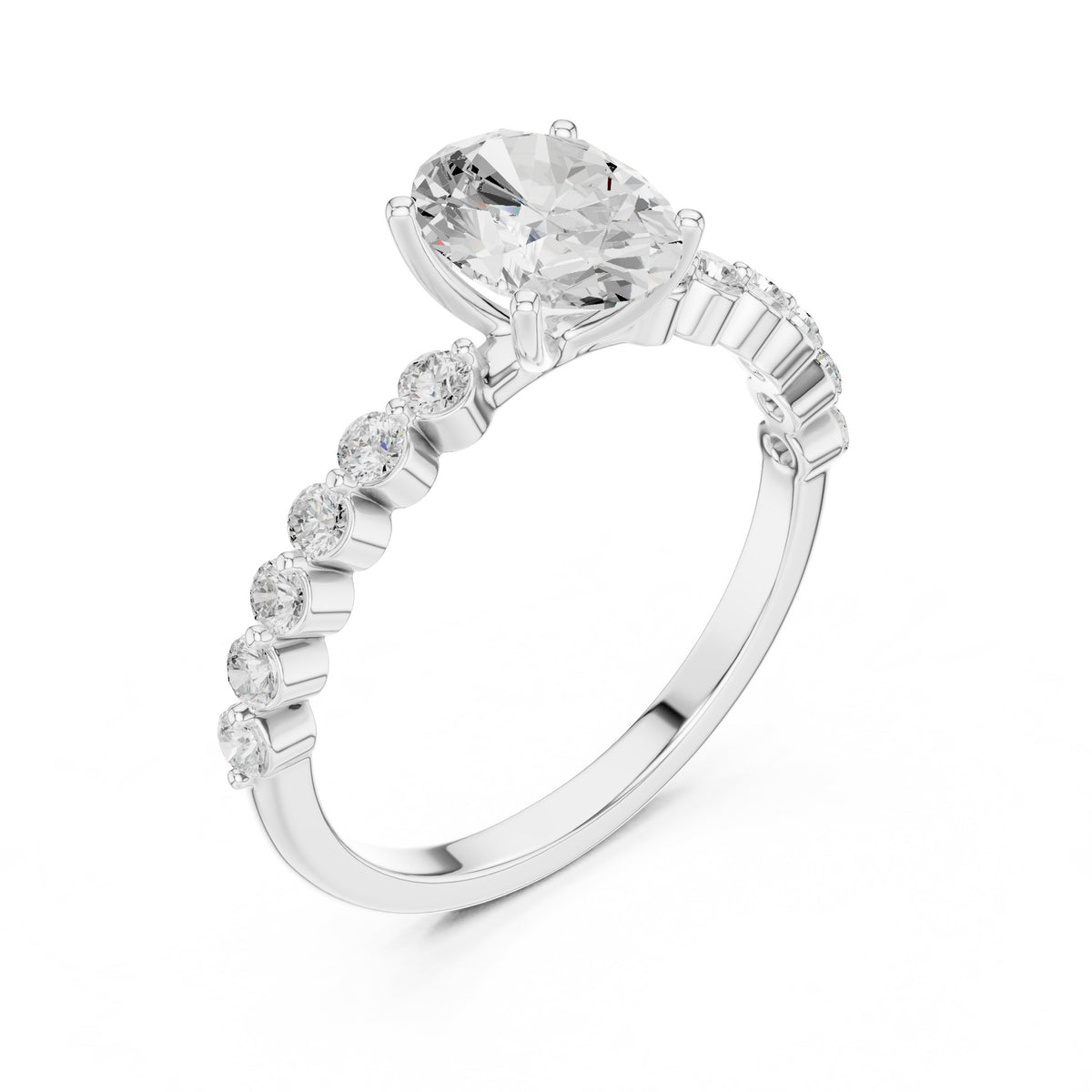 Oval Diamond Engagement Ring with Graduated Side Accents