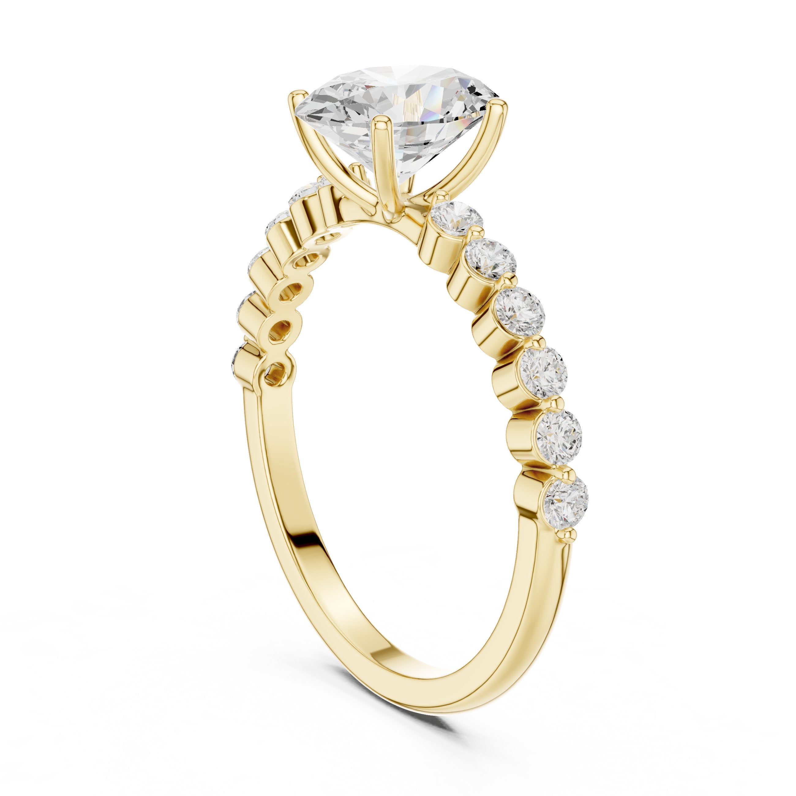 Oval Diamond Engagement Ring with Graduated Side Accents in Yellow Gold - VYKA Diamonds