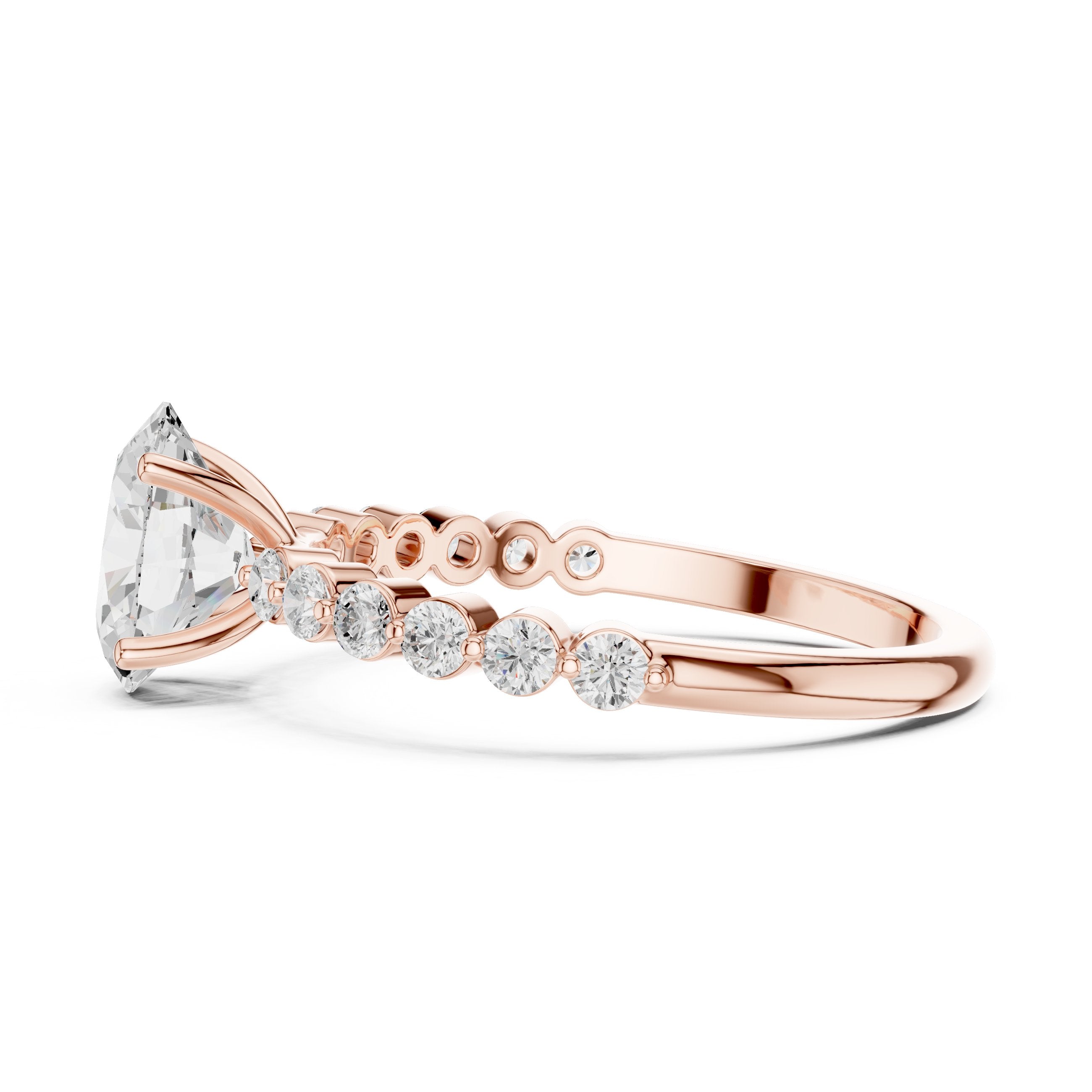 Oval Diamond Engagement Ring with Graduated Side Accents in Rose Gold - VYKA Diamonds