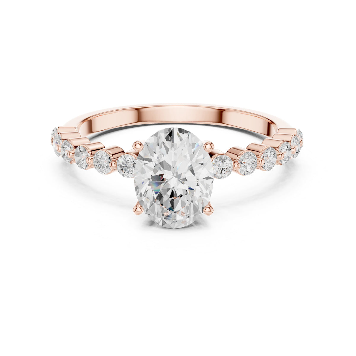 Oval Diamond Engagement Ring with Graduated Side Accents