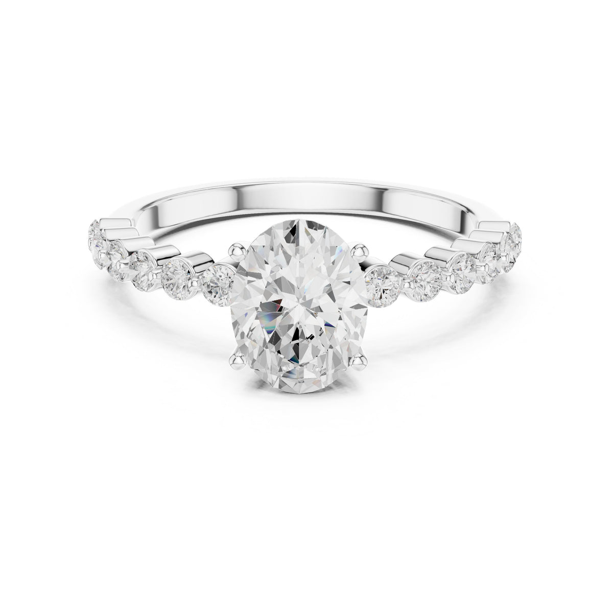 Oval Diamond Engagement Ring with Graduated Side Accents