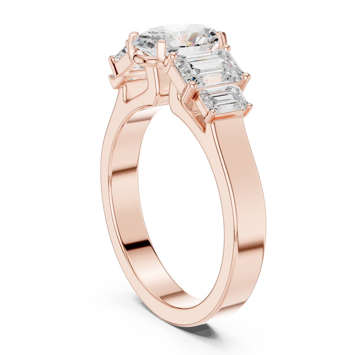 Oval Diamond Engagement Ring with Tapered Baguette Side Accents and Knife Edge Band
