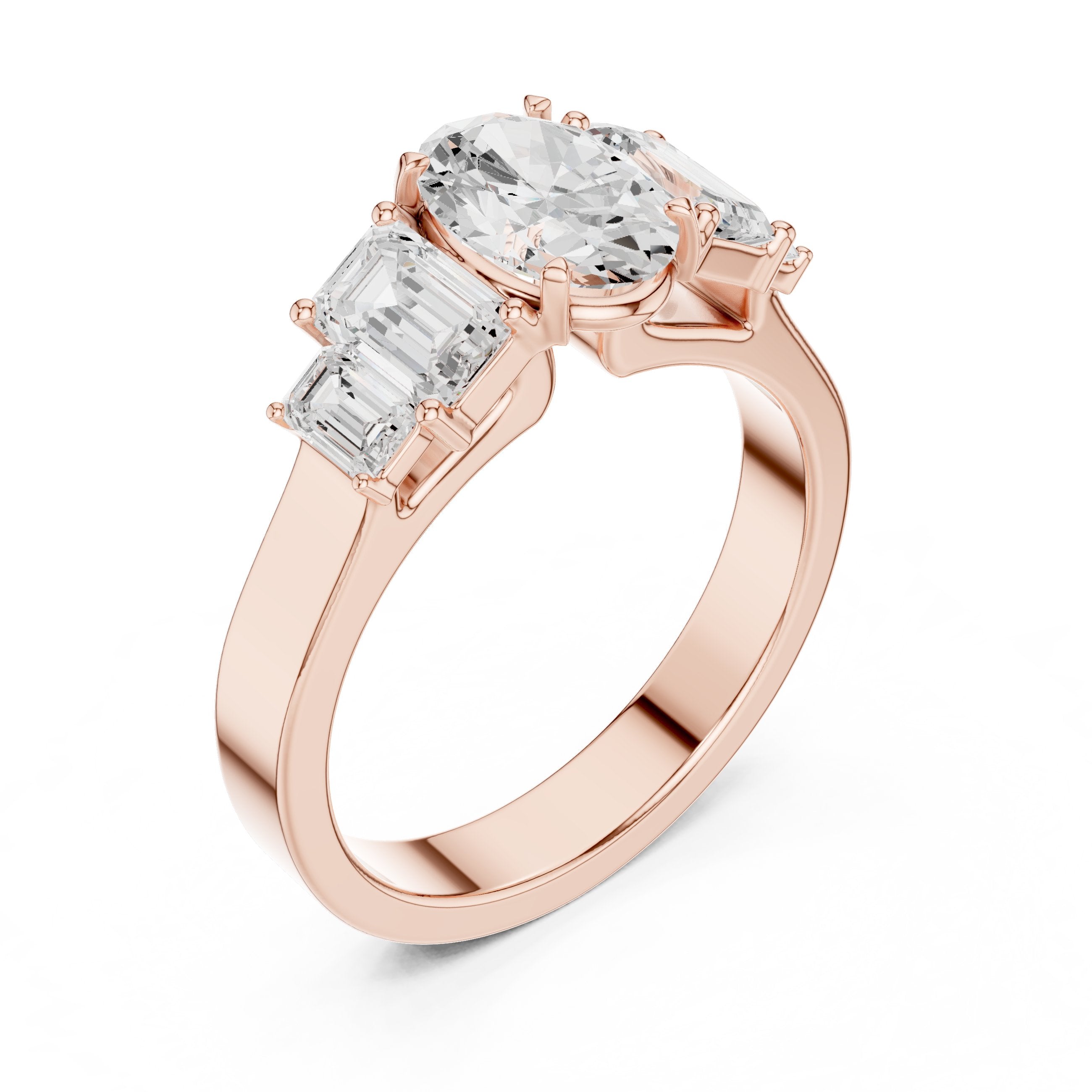 Oval Diamond Engagement Ring with Tapered Baguette Side Accents and Knife Edge Band in Rose Gold - VYKA Diamonds