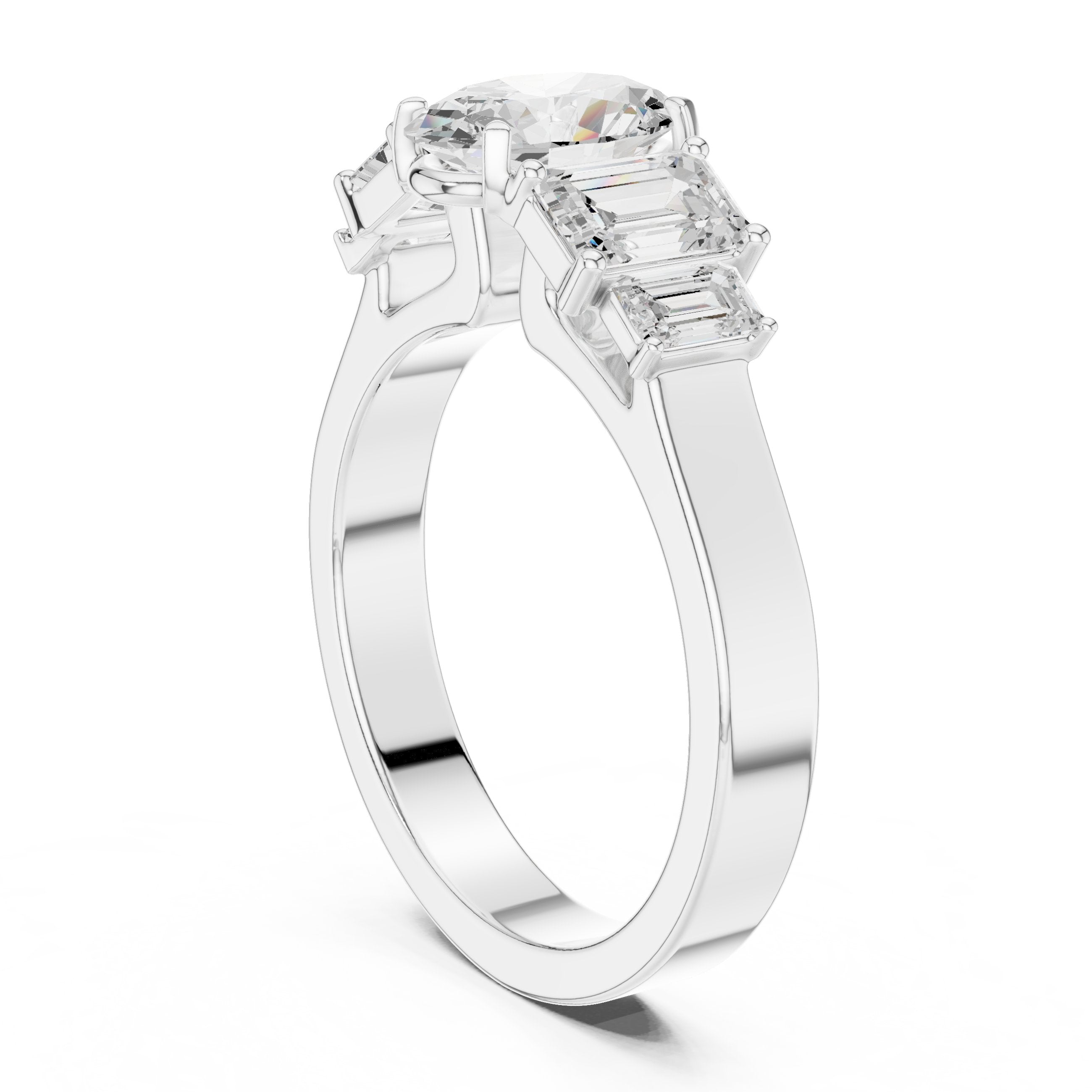 Oval Diamond Engagement Ring with Tapered Baguette Side Accents and Knife Edge Band in White Gold - VYKA Diamonds
