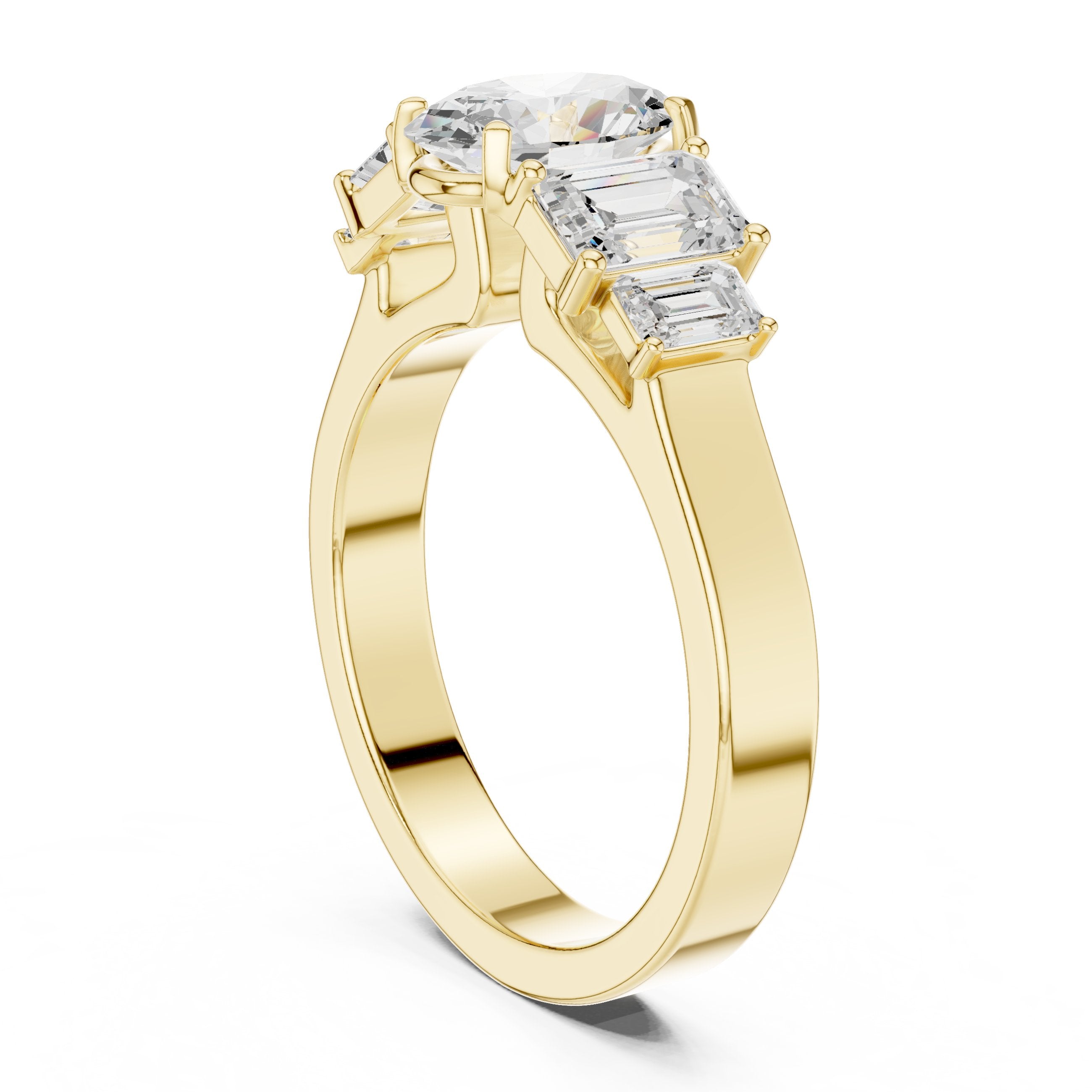 Oval Diamond Engagement Ring with Tapered Baguette Side Accents and Knife Edge Band in Yellow Gold - VYKA Diamonds