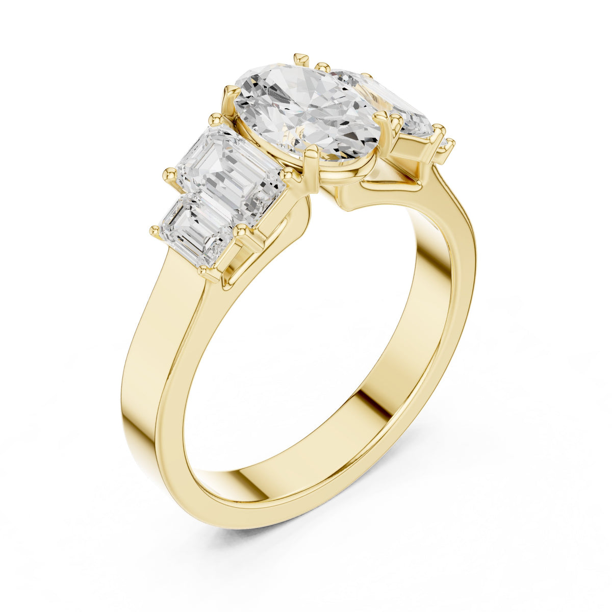 Oval Diamond Engagement Ring with Tapered Baguette Side Accents and Knife Edge Band