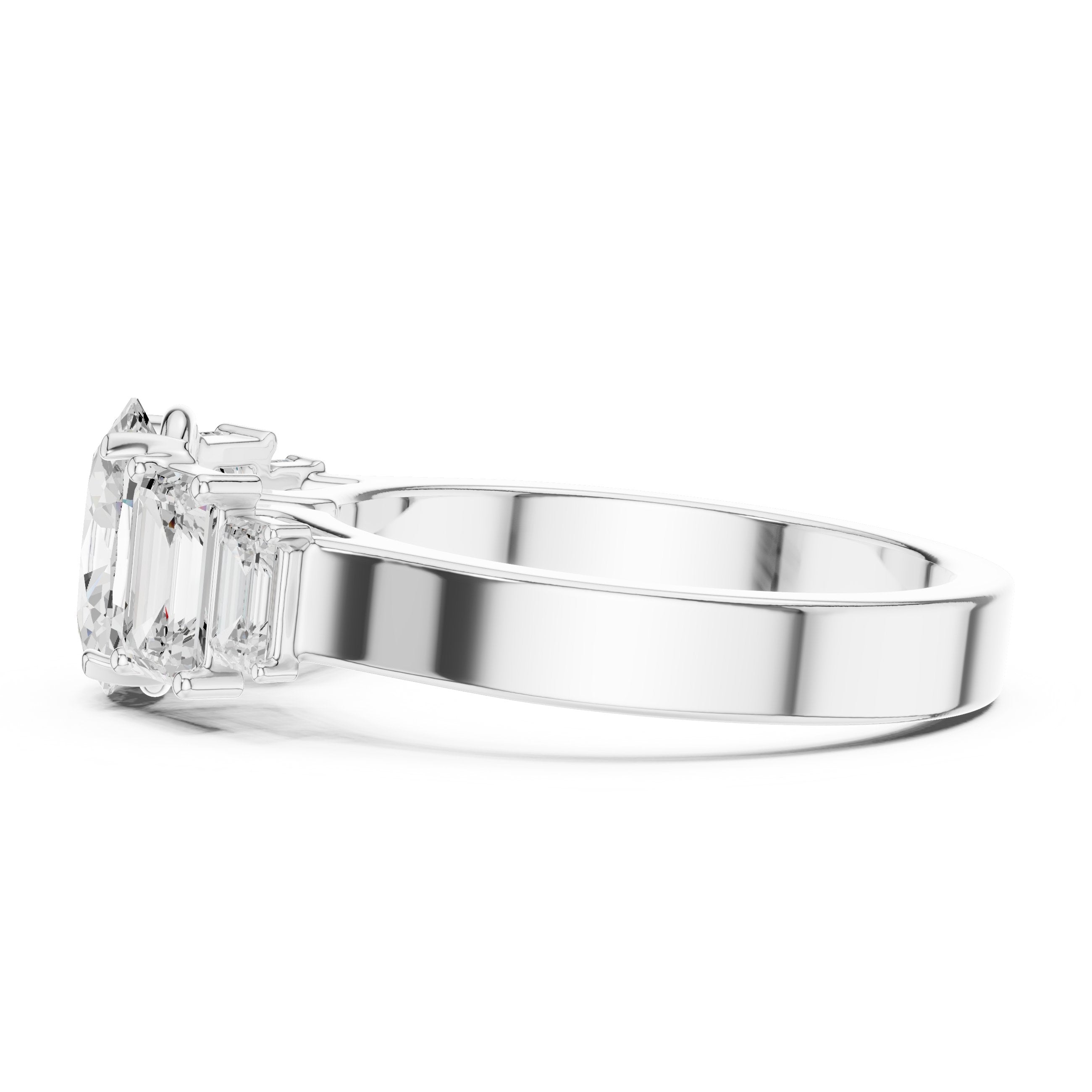 Oval Diamond Engagement Ring with Tapered Baguette Side Accents and Knife Edge Band in White Gold - VYKA Diamonds