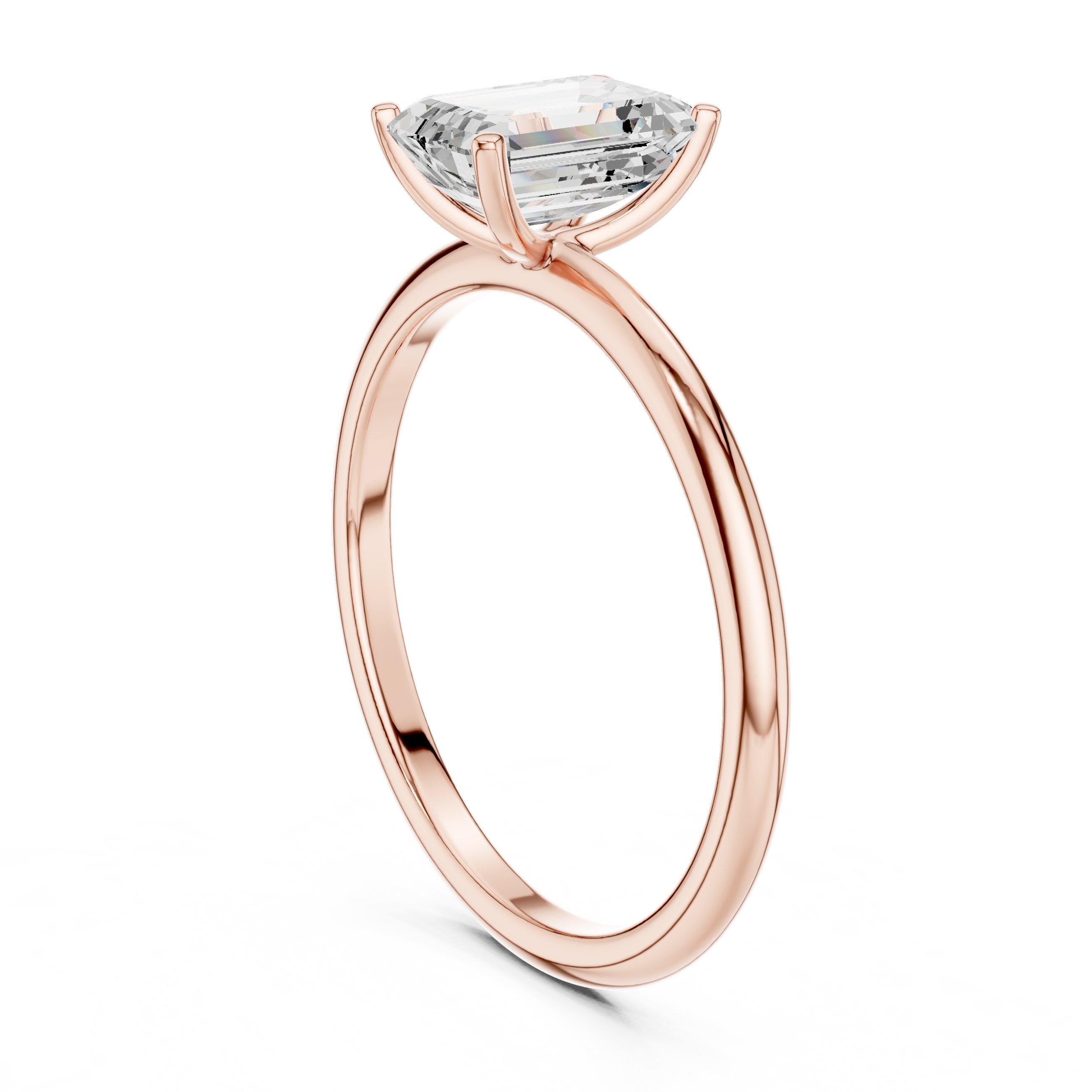 Classic Emerald Cut Solitaire Diamond Ring in Rose Gold - VYKA Diamonds