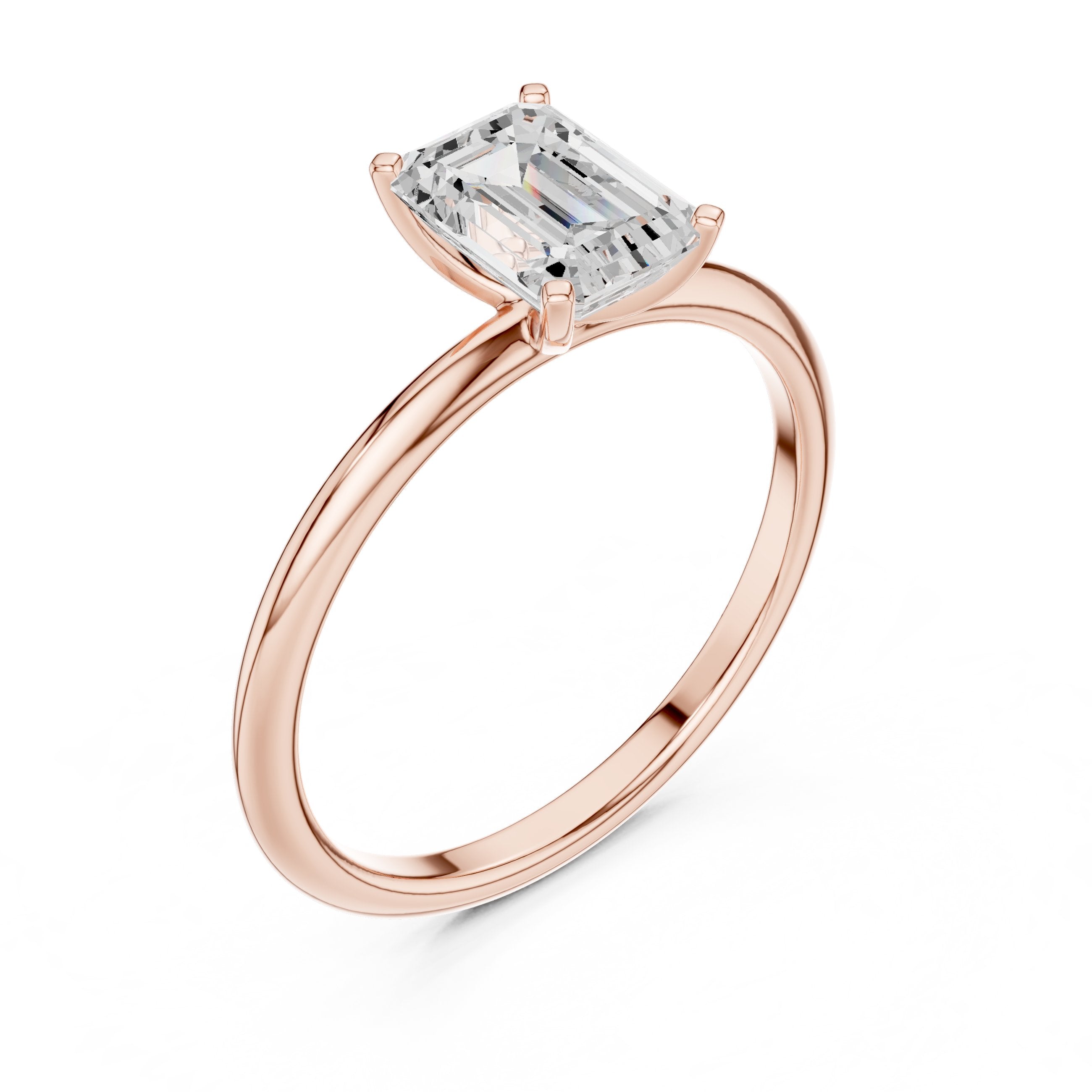 Classic Emerald Cut Solitaire Diamond Ring in Rose Gold - VYKA Diamonds