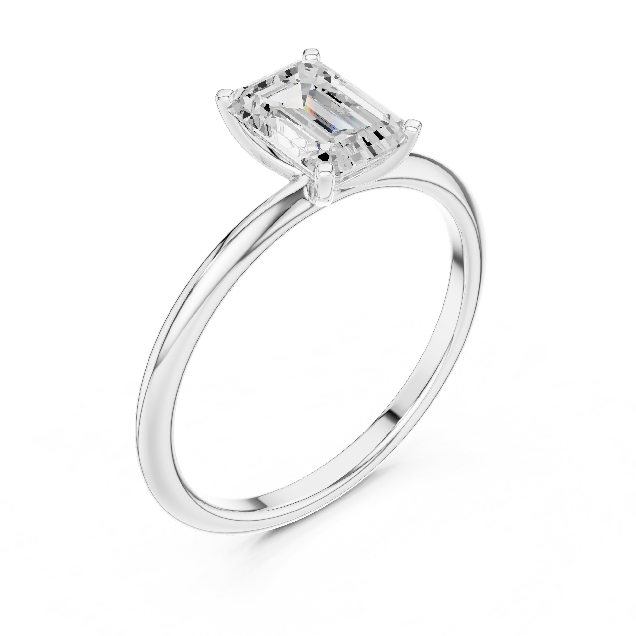 Classic Emerald Cut Solitaire Diamond Ring in White Gold - VYKA Diamonds