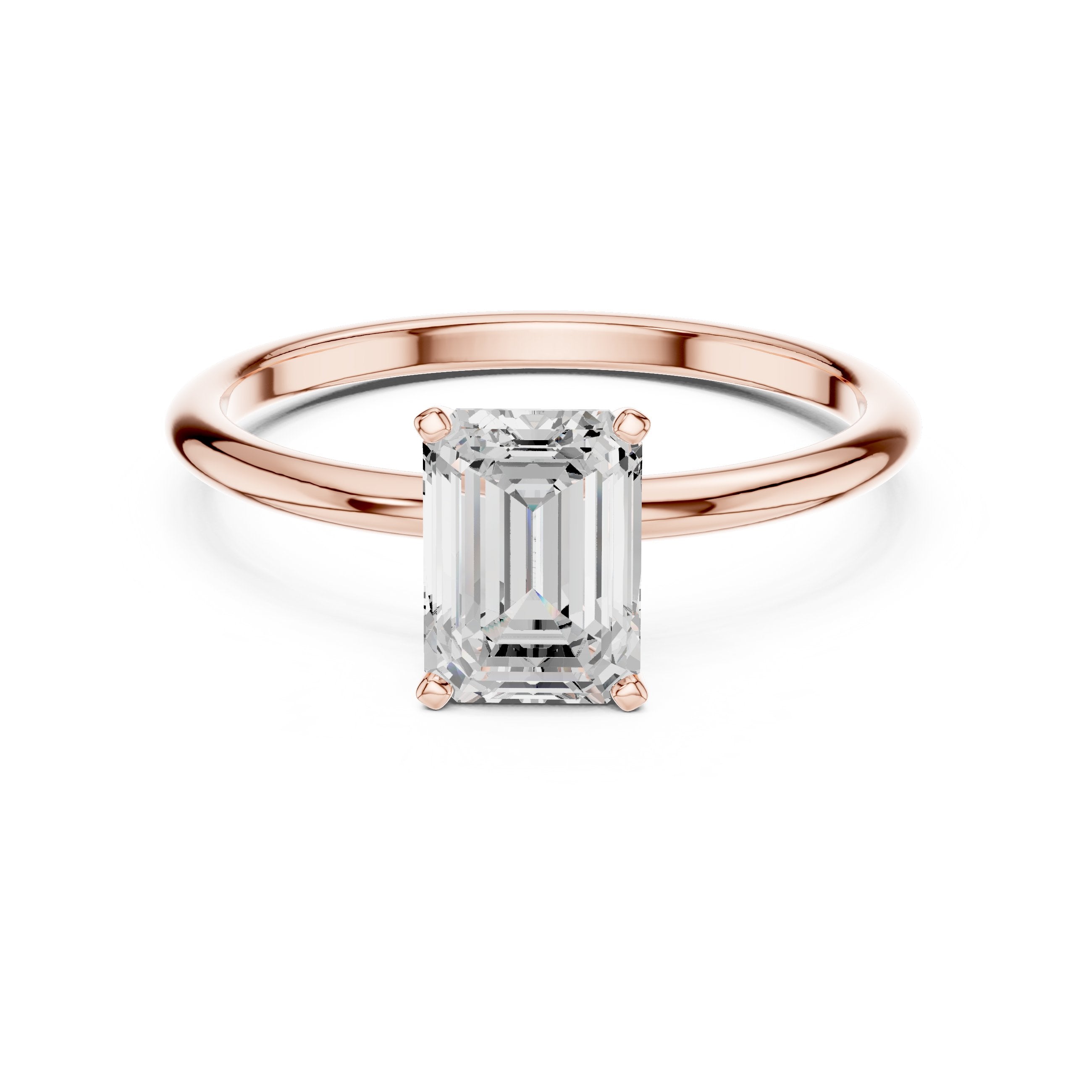 Classic Emerald Cut Solitaire Diamond Ring in Rose Gold - VYKA Diamonds