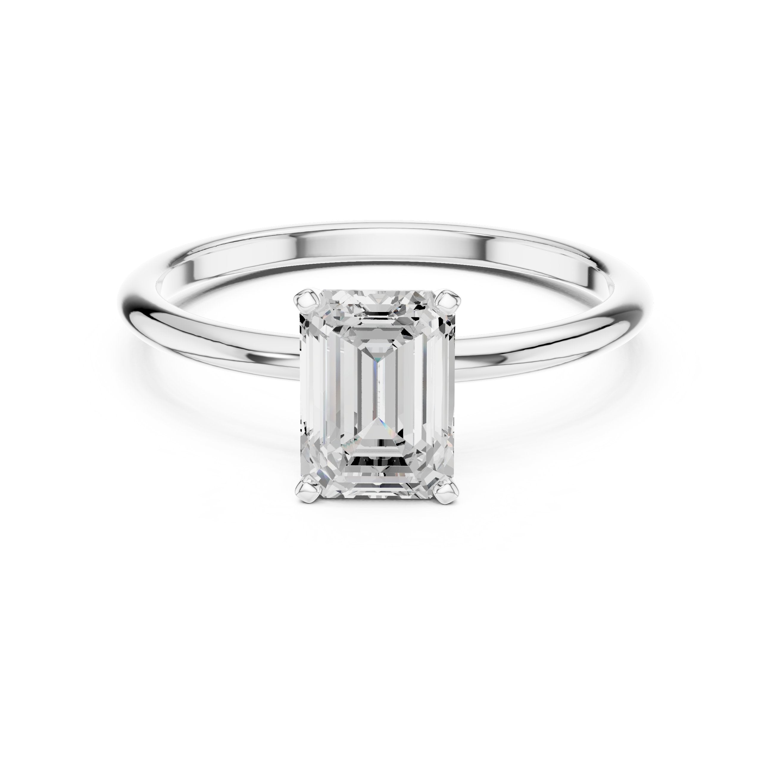 Classic Emerald Cut Solitaire Diamond Ring in White Gold - VYKA Diamonds