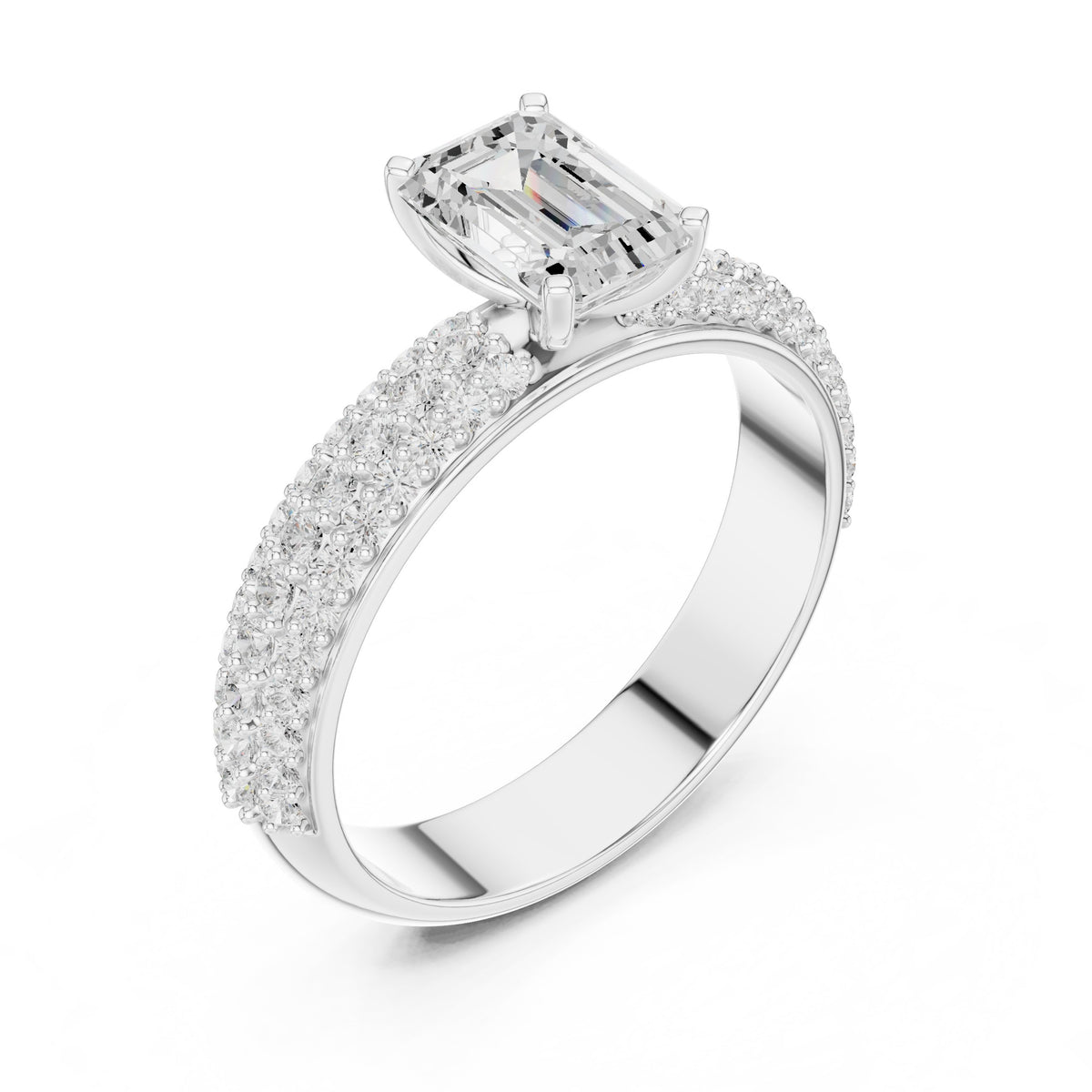 Emerald Cut Engagement Ring with Wide Pavé Band