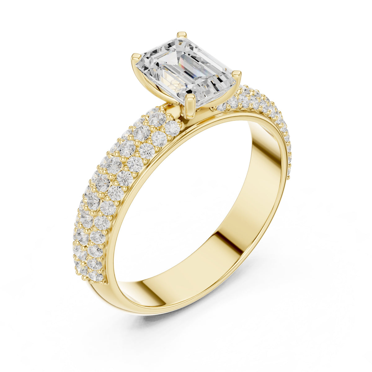 Emerald Cut Engagement Ring with Wide Pavé Band