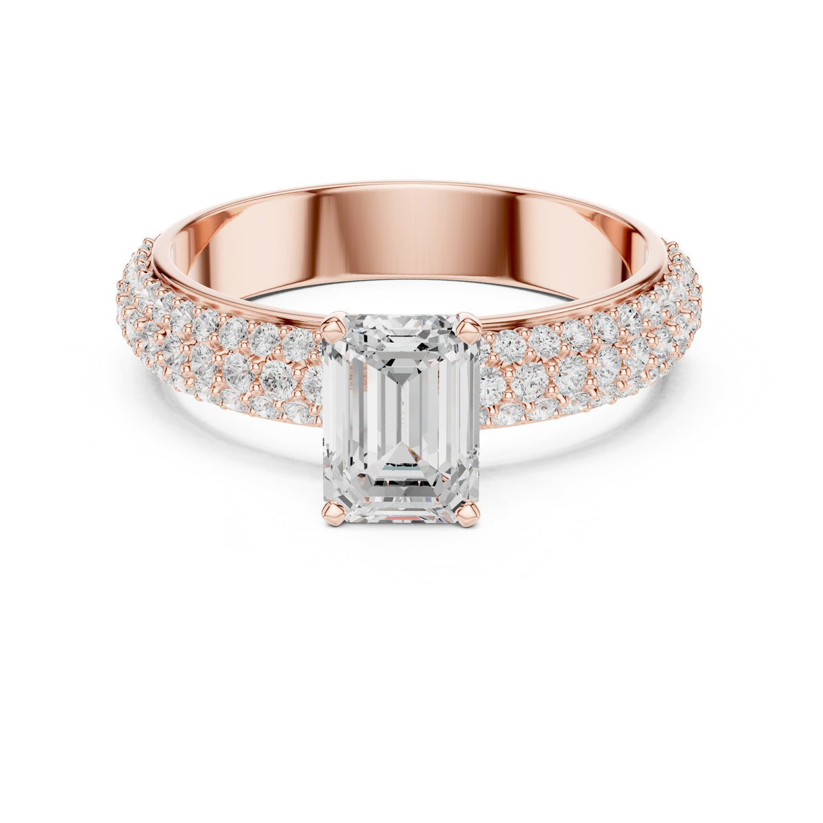 Emerald Cut Engagement Ring with Wide Pavé Band