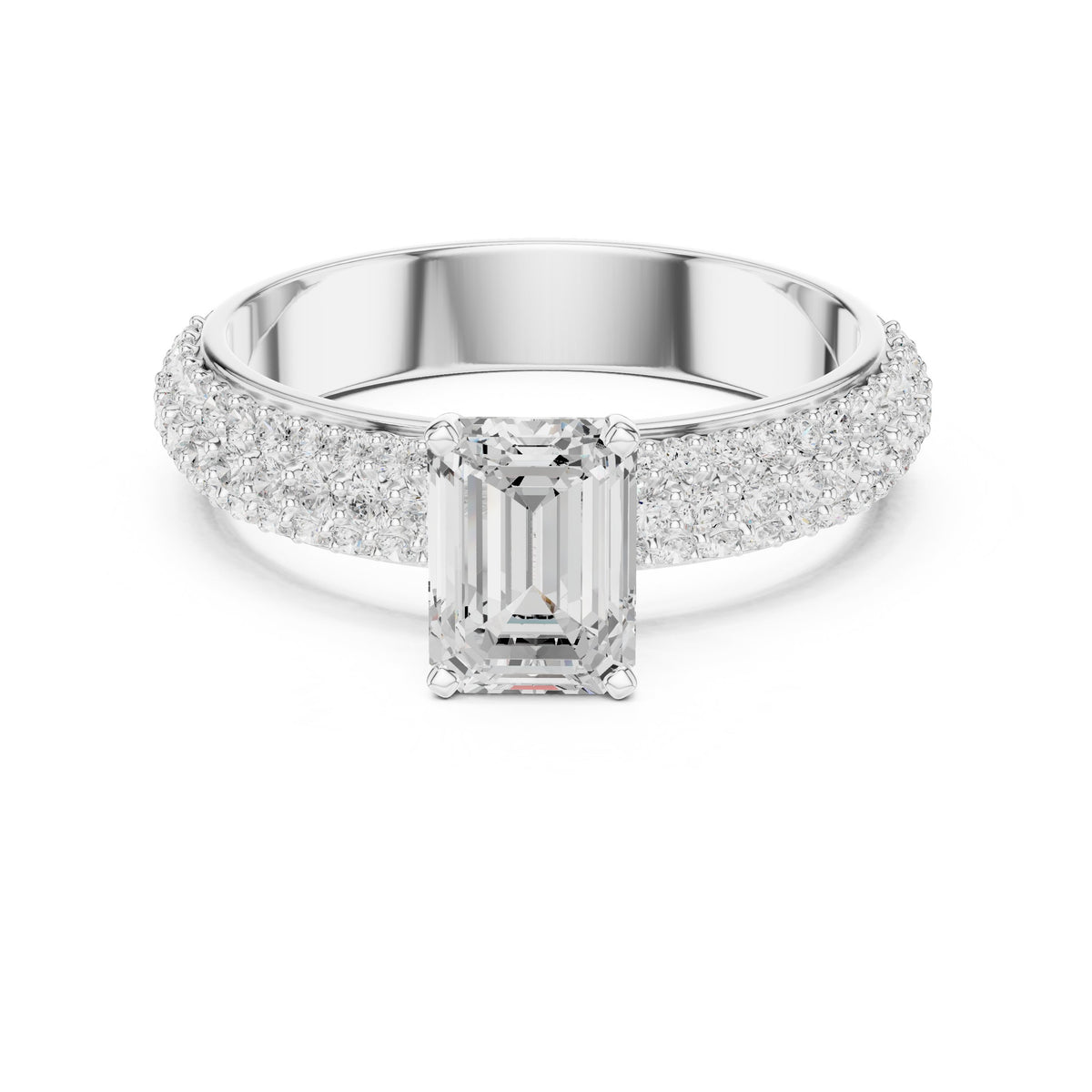Emerald Cut Engagement Ring with Wide Pavé Band