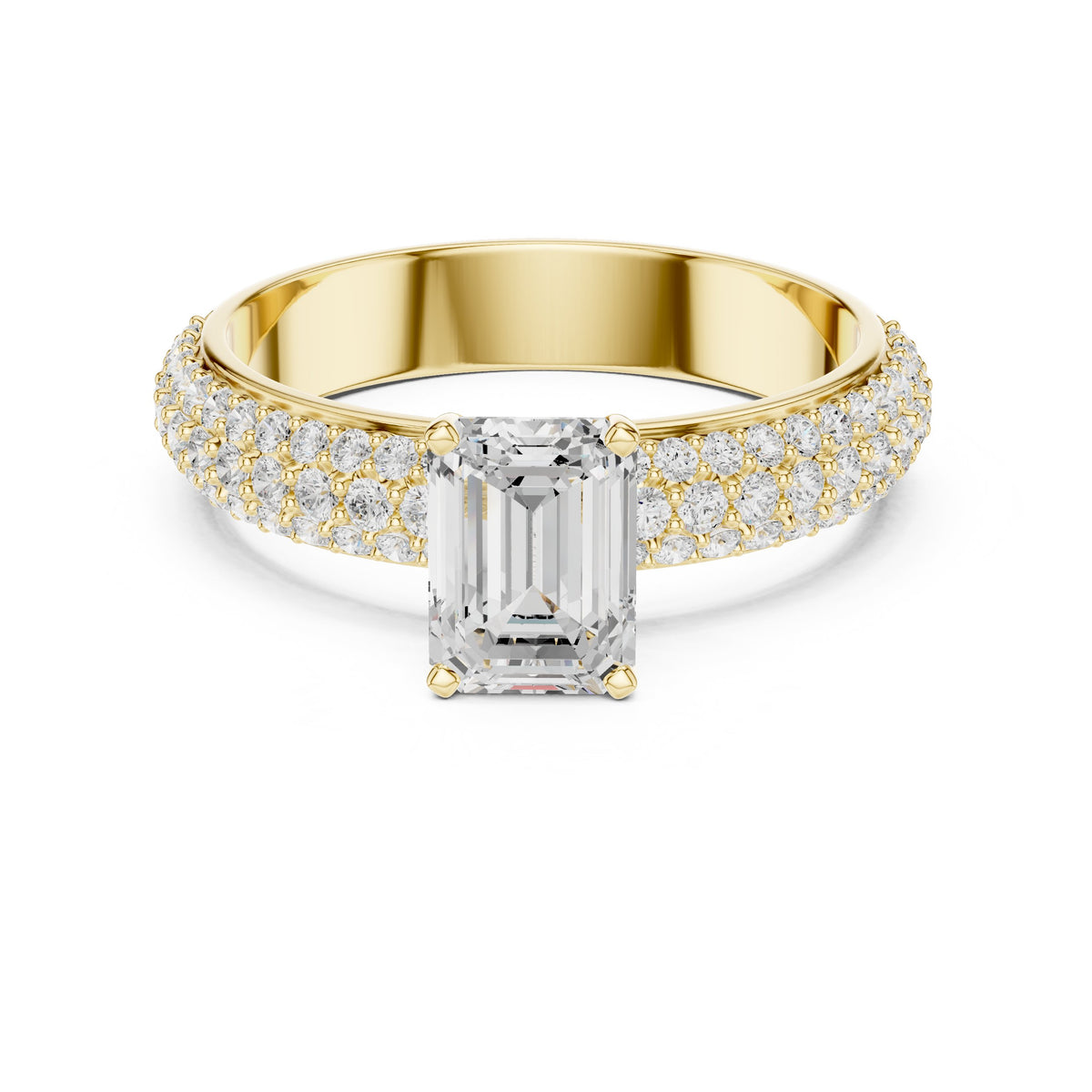 Emerald Cut Engagement Ring with Wide Pavé Band