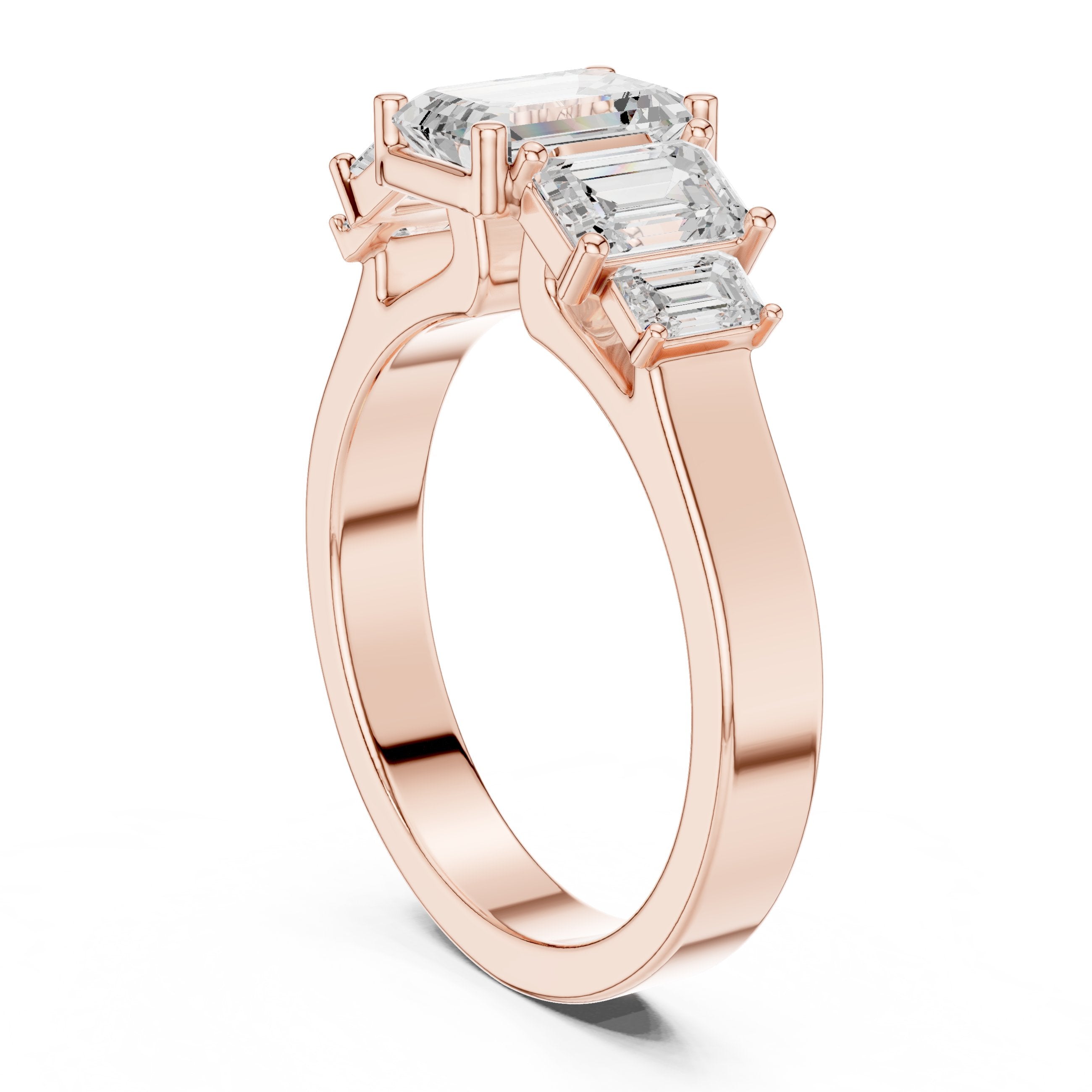 Emerald Cut Engagement Ring with Graduated Emerald Side Accents in Rose Gold - VYKA Diamonds