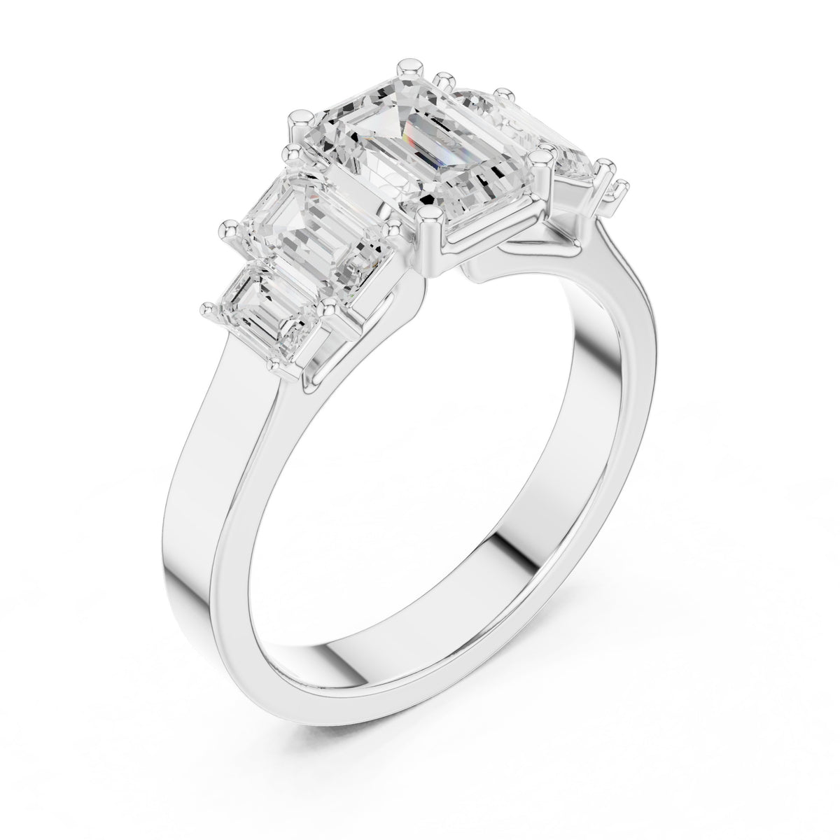 Emerald Cut Engagement Ring with Graduated Emerald Side Accents