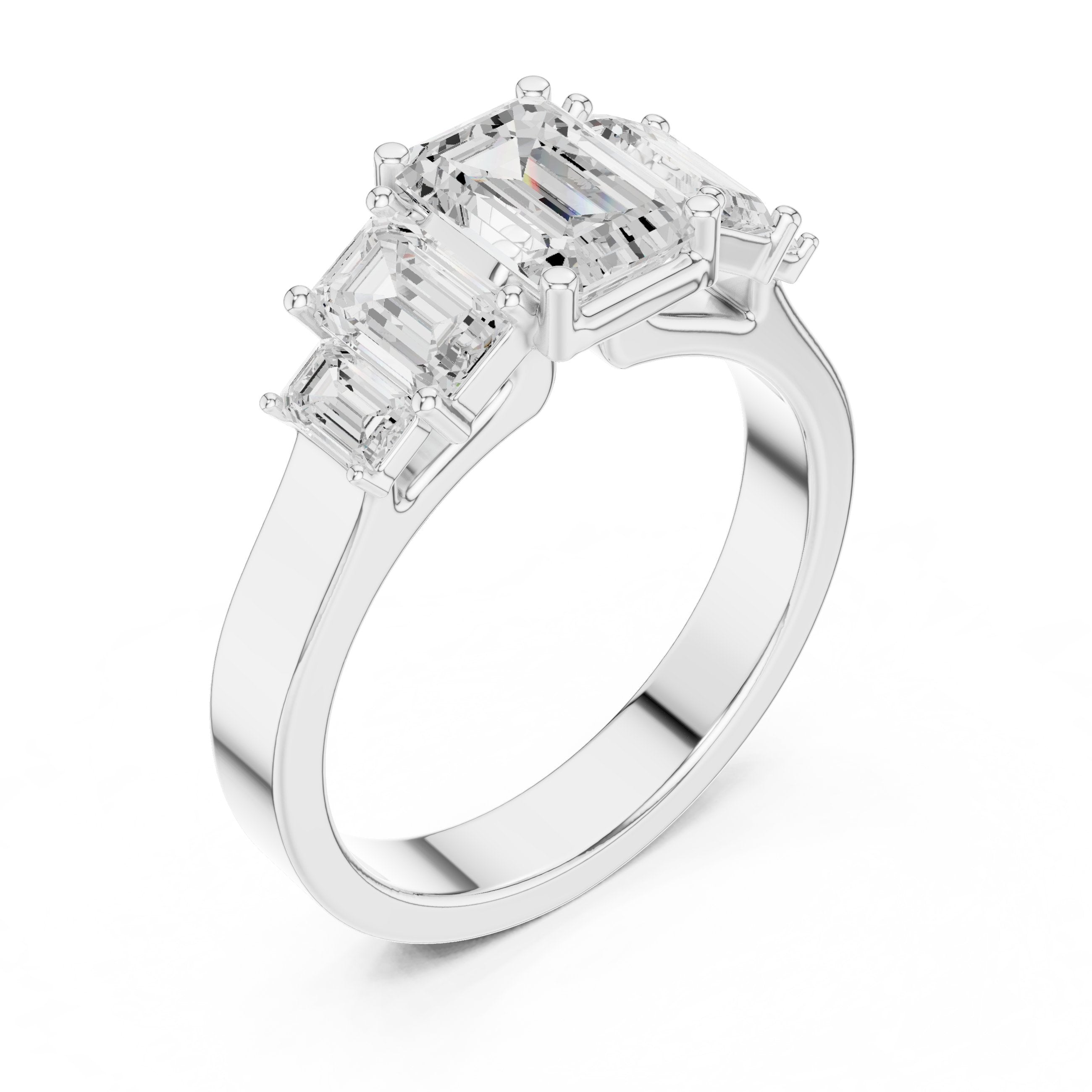 Emerald Cut Engagement Ring with Graduated Emerald Side Accents in White Gold - VYKA Diamonds