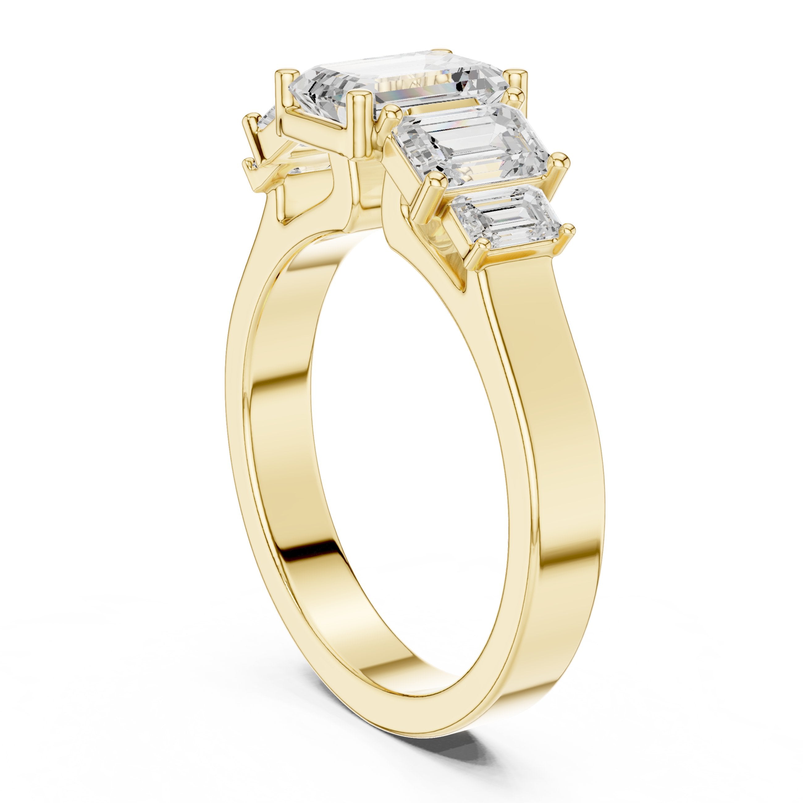 Emerald Cut Engagement Ring with Graduated Emerald Side Accents in Yellow Gold - VYKA Diamonds