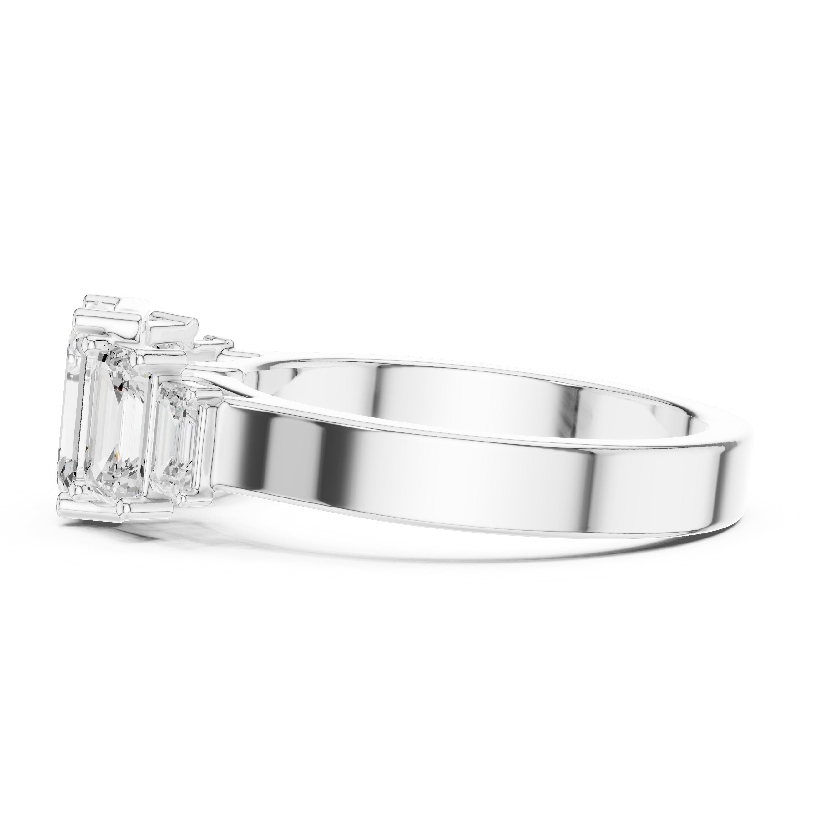 Emerald Cut Engagement Ring with Graduated Emerald Side Accents in White Gold - VYKA Diamonds
