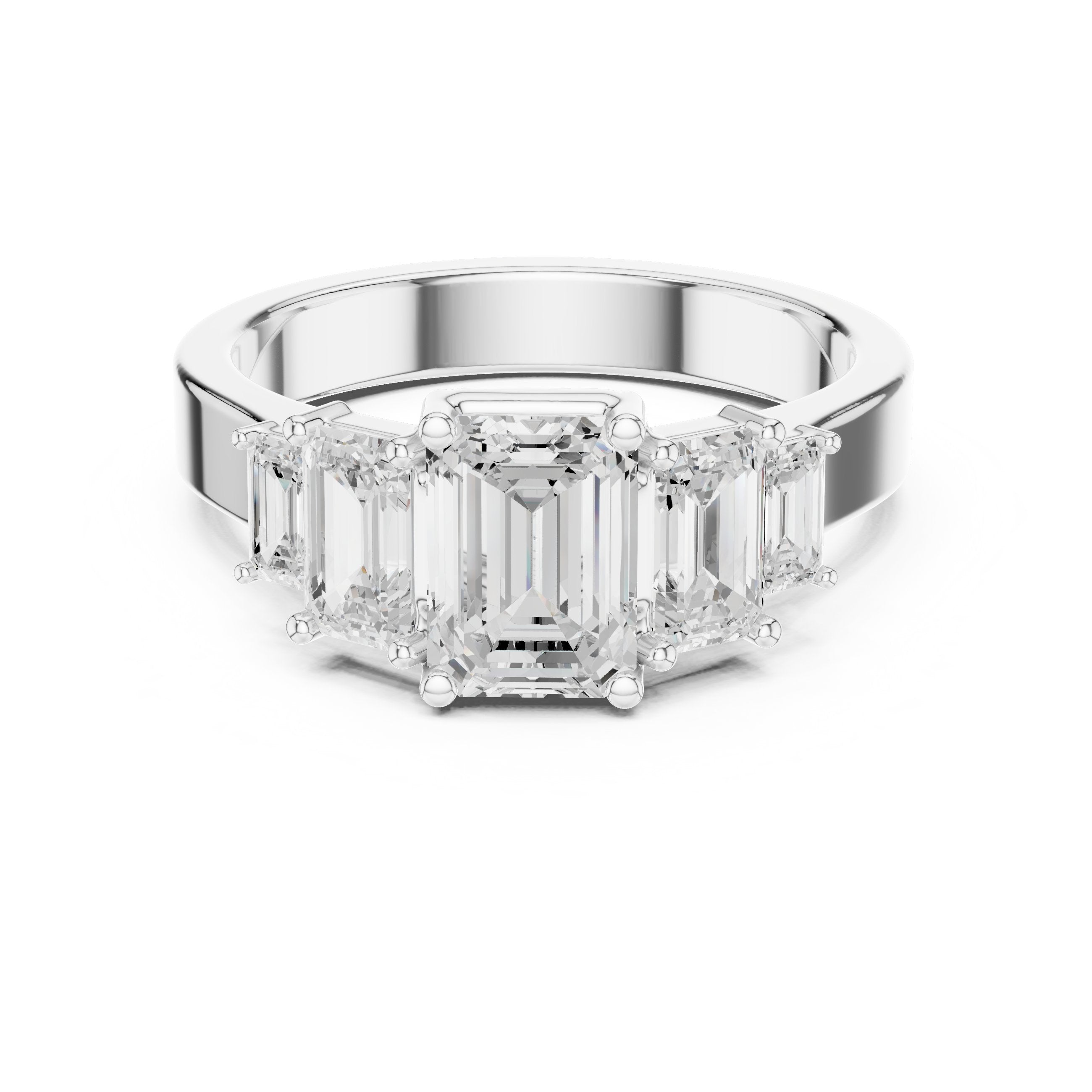 Emerald Cut Engagement Ring with Graduated Emerald Side Accents in White Gold - VYKA Diamonds