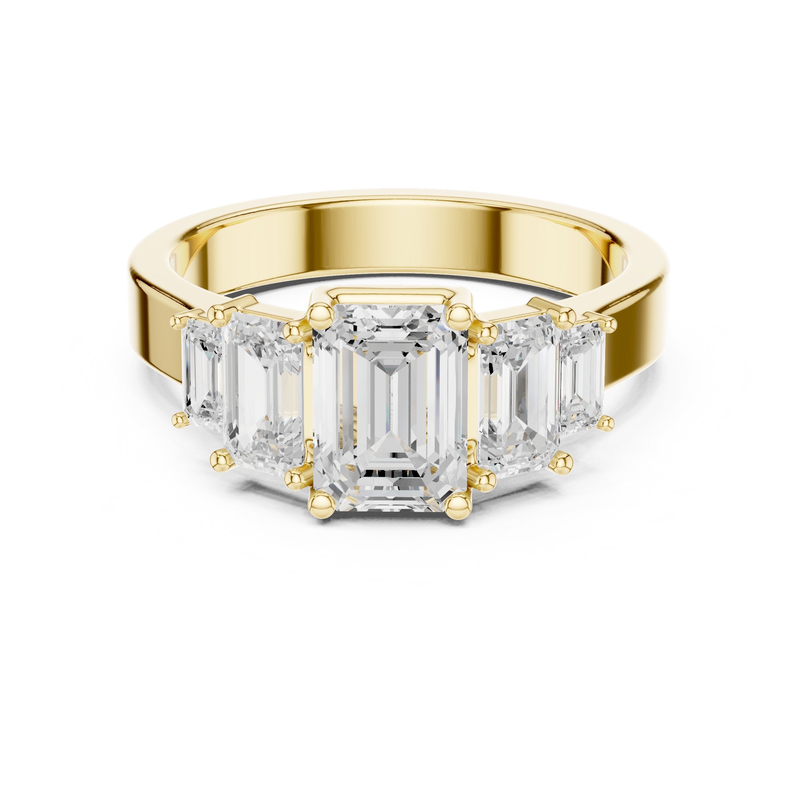 Emerald Cut Engagement Ring with Graduated Emerald Side Accents in Yellow Gold - VYKA Diamonds