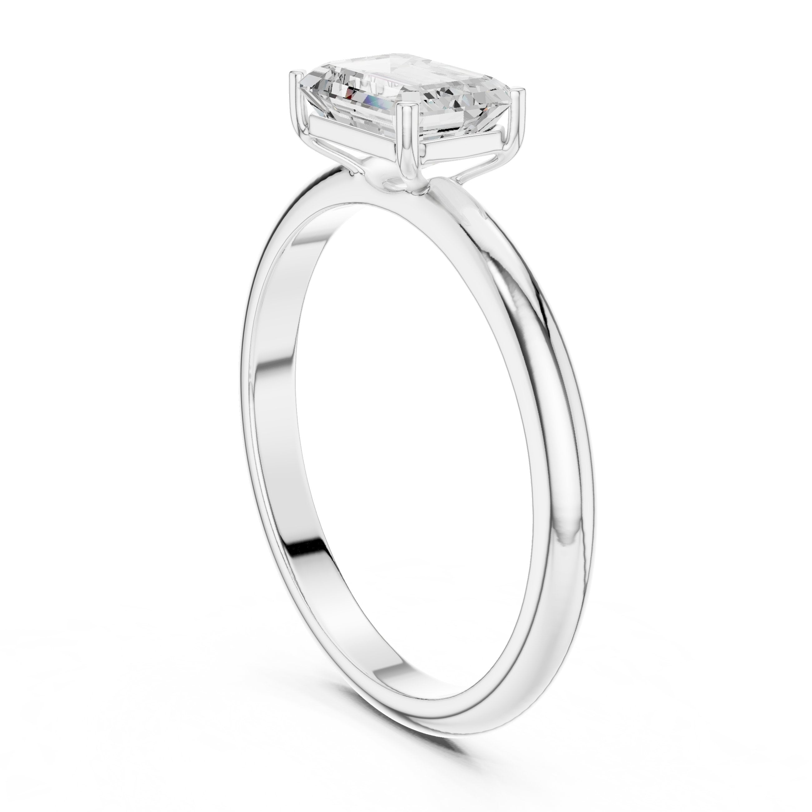 Emerald Cut East West Solitaire Engagement Ring in White Gold - VYKA Diamonds