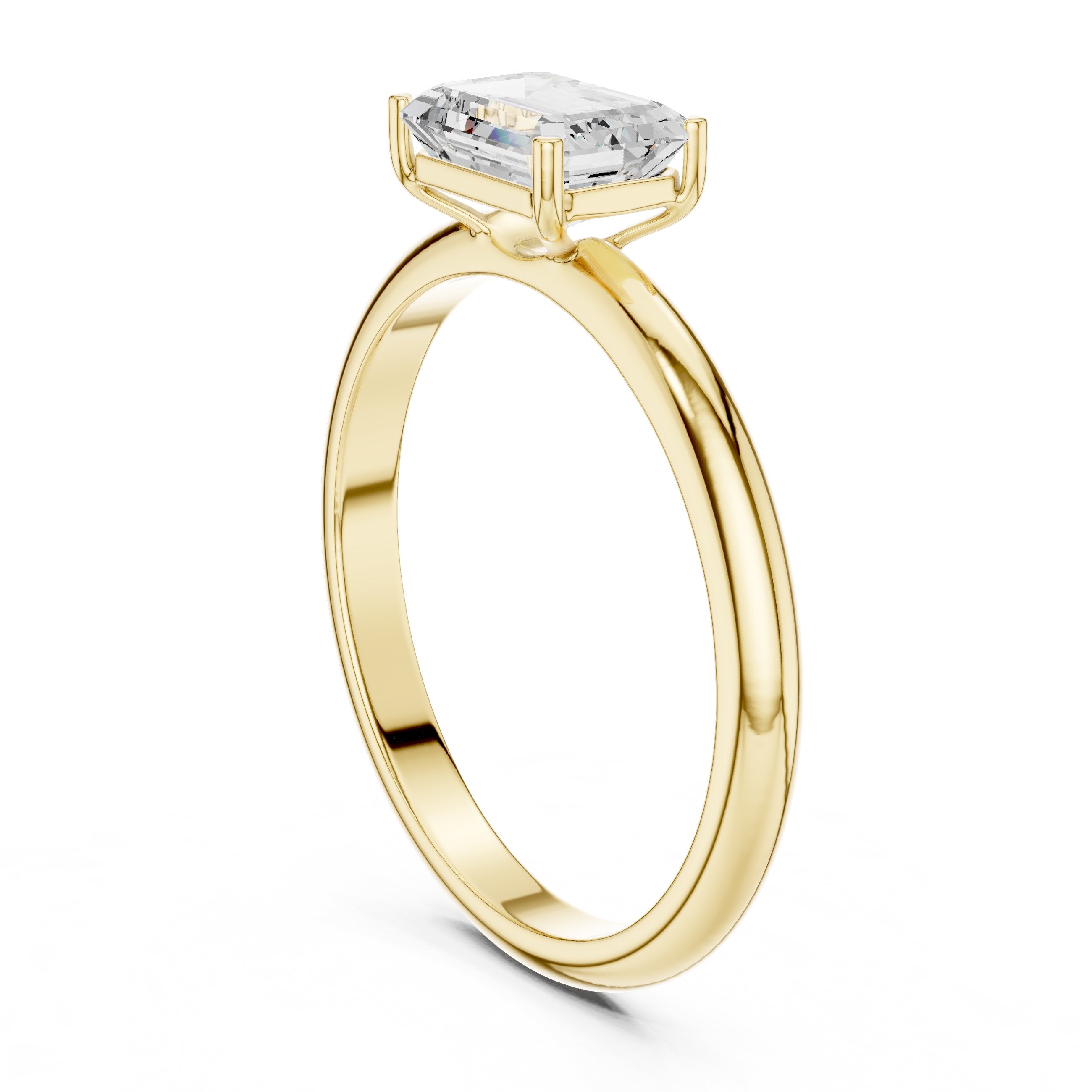 Emerald Cut East West Solitaire Engagement Ring in Yellow Gold - VYKA Diamonds