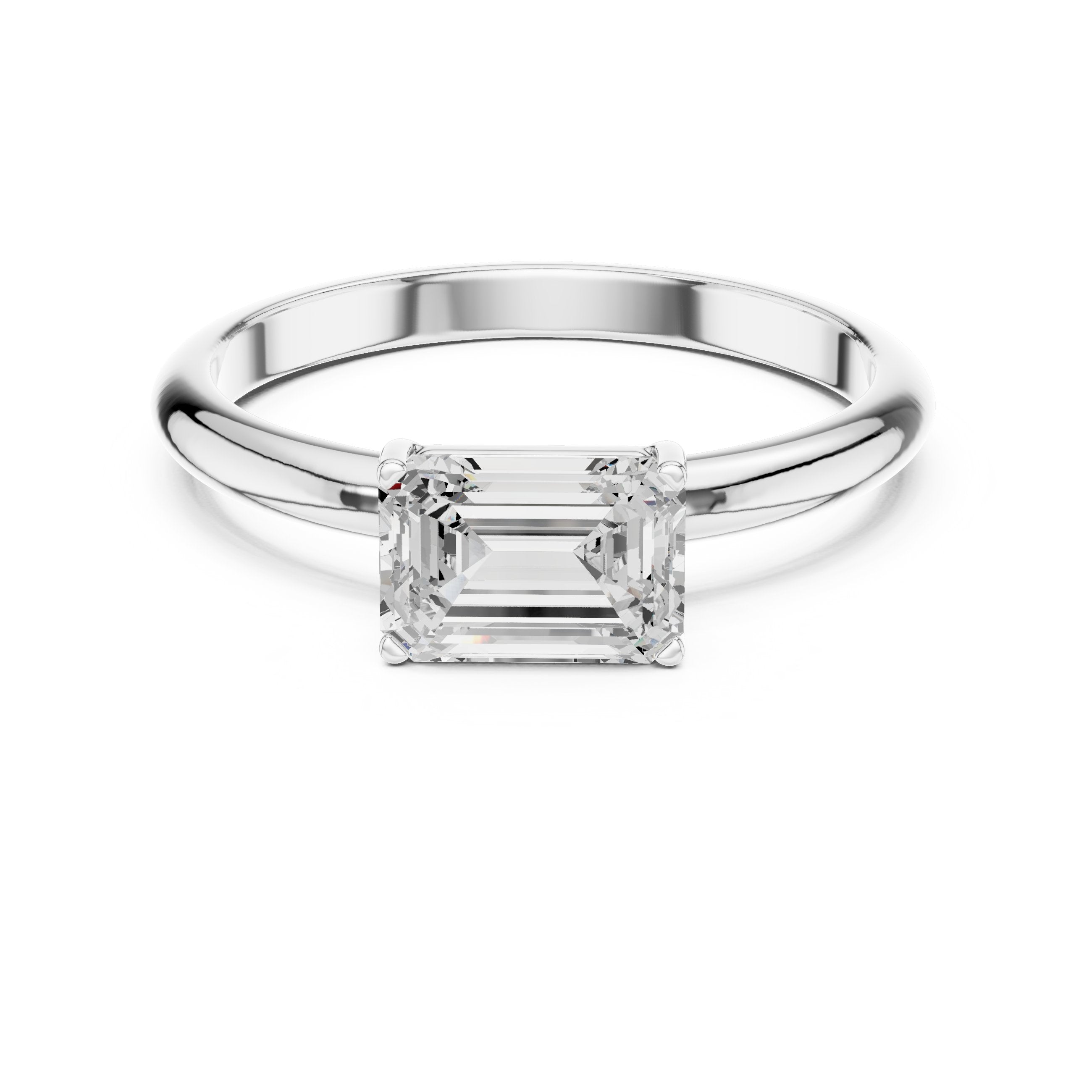 Emerald Cut East West Solitaire Engagement Ring in White Gold - VYKA Diamonds