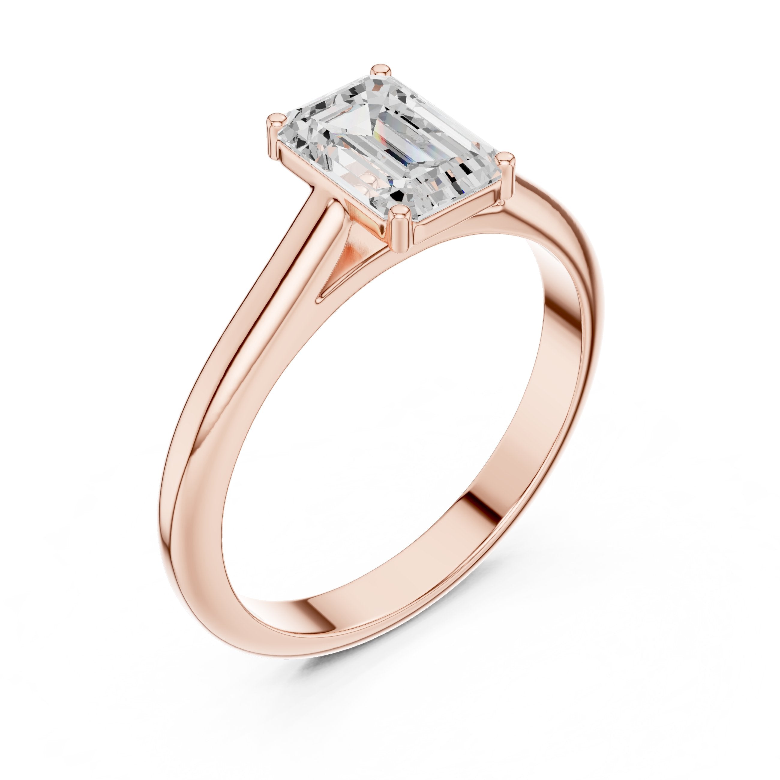 Emerald Cut Cathedral Solitaire Engagement Ring in Rose Gold - VYKA Diamonds