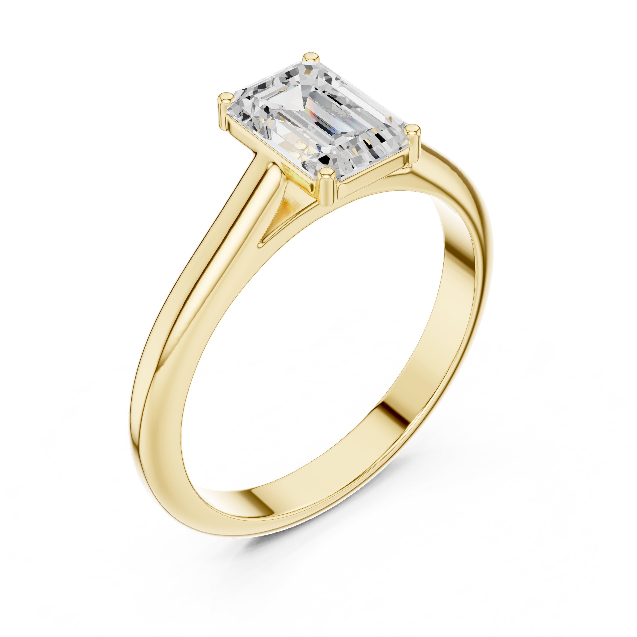 Emerald Cut Cathedral Solitaire Engagement Ring in Yellow Gold - VYKA Diamonds