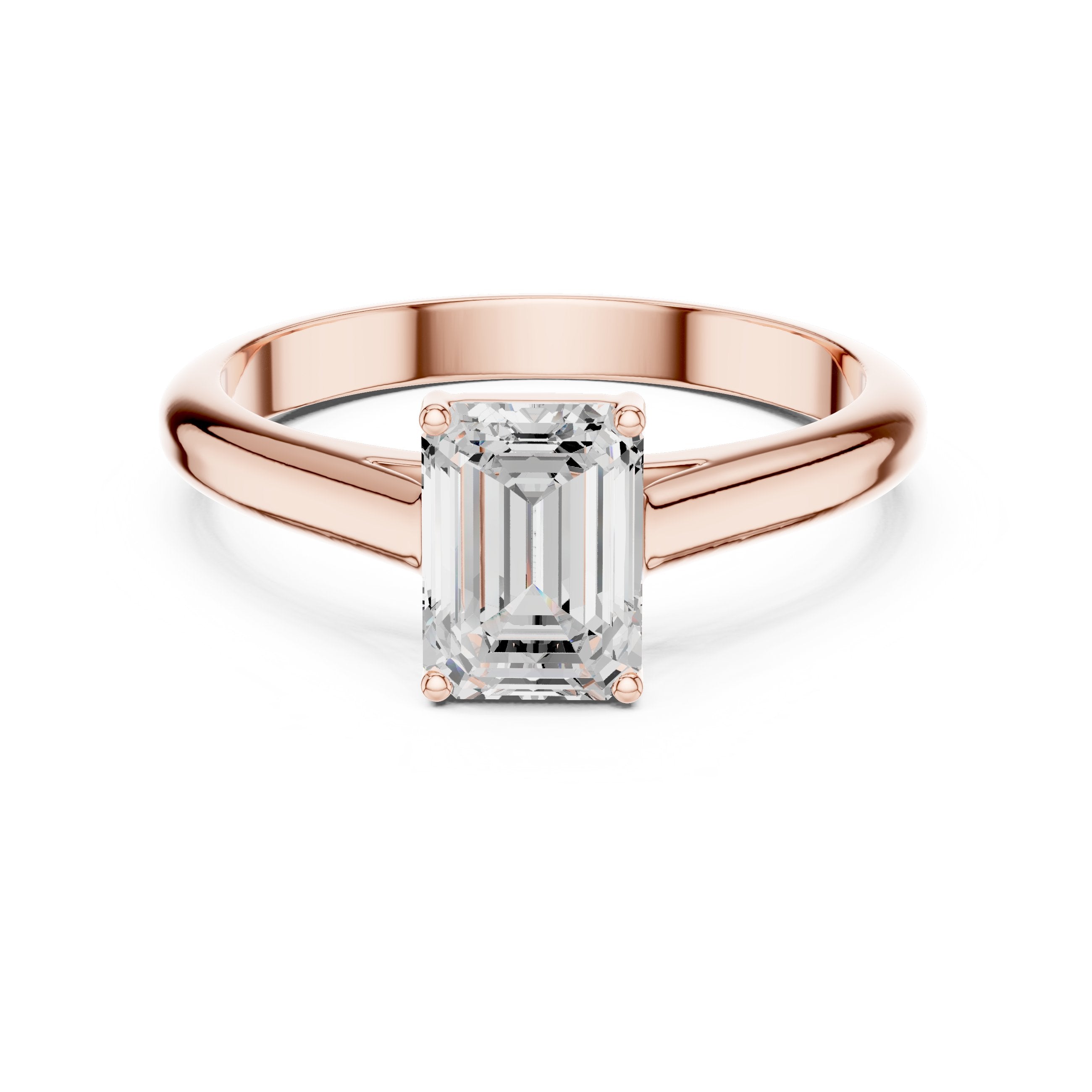 Emerald Cut Cathedral Solitaire Engagement Ring in Rose Gold - VYKA Diamonds