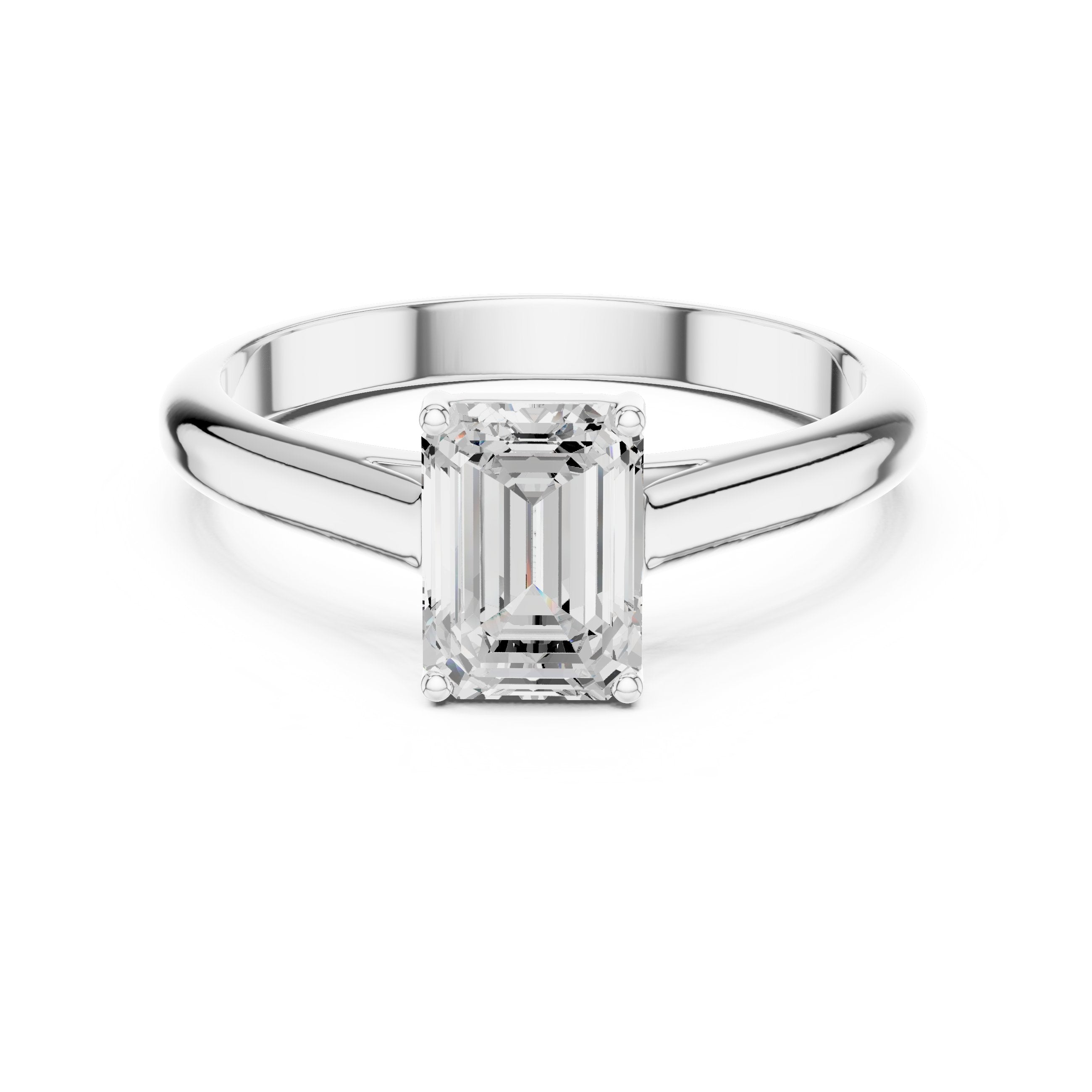 Emerald Cut Cathedral Solitaire Engagement Ring in White Gold - VYKA Diamonds