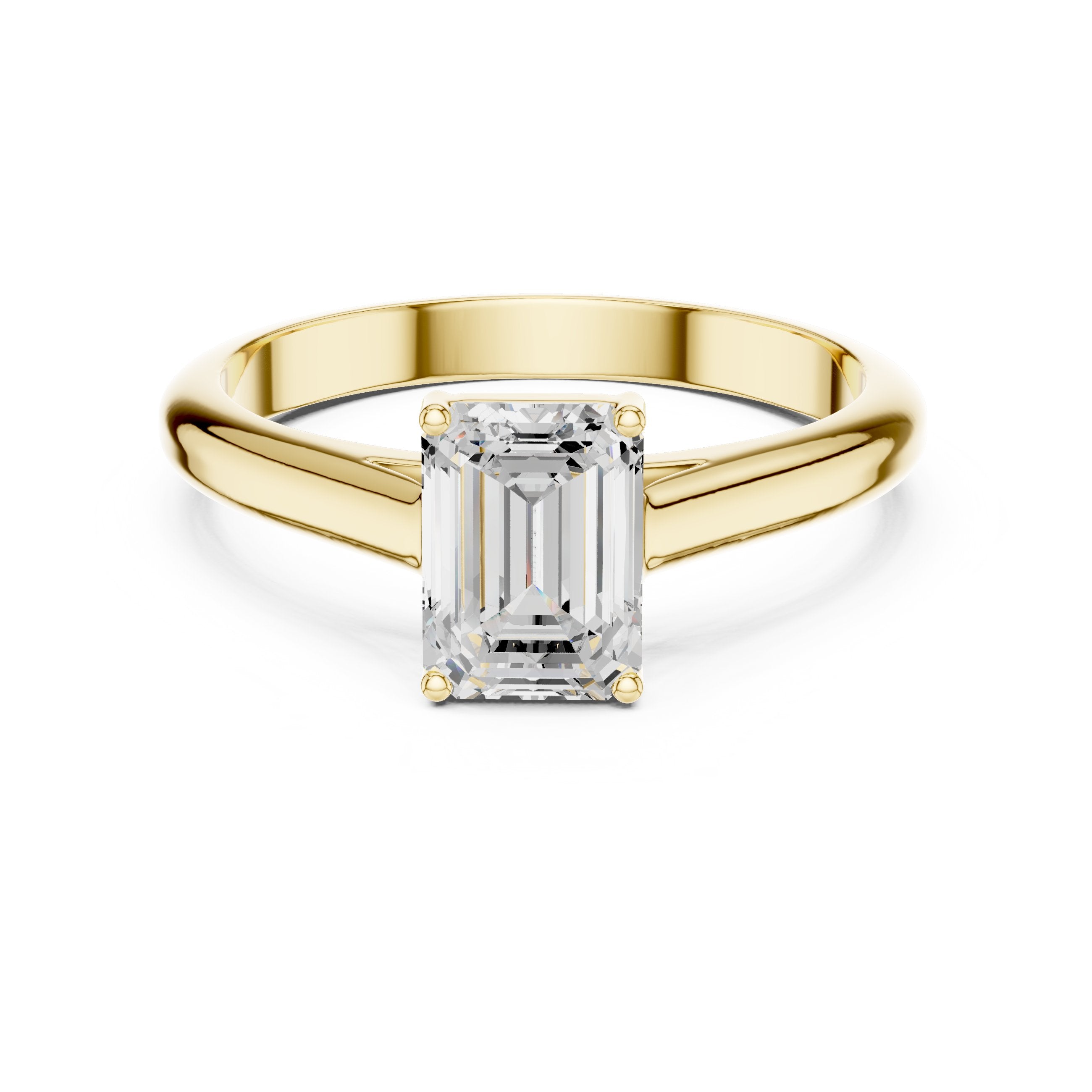 Emerald Cut Cathedral Solitaire Engagement Ring in Yellow Gold - VYKA Diamonds