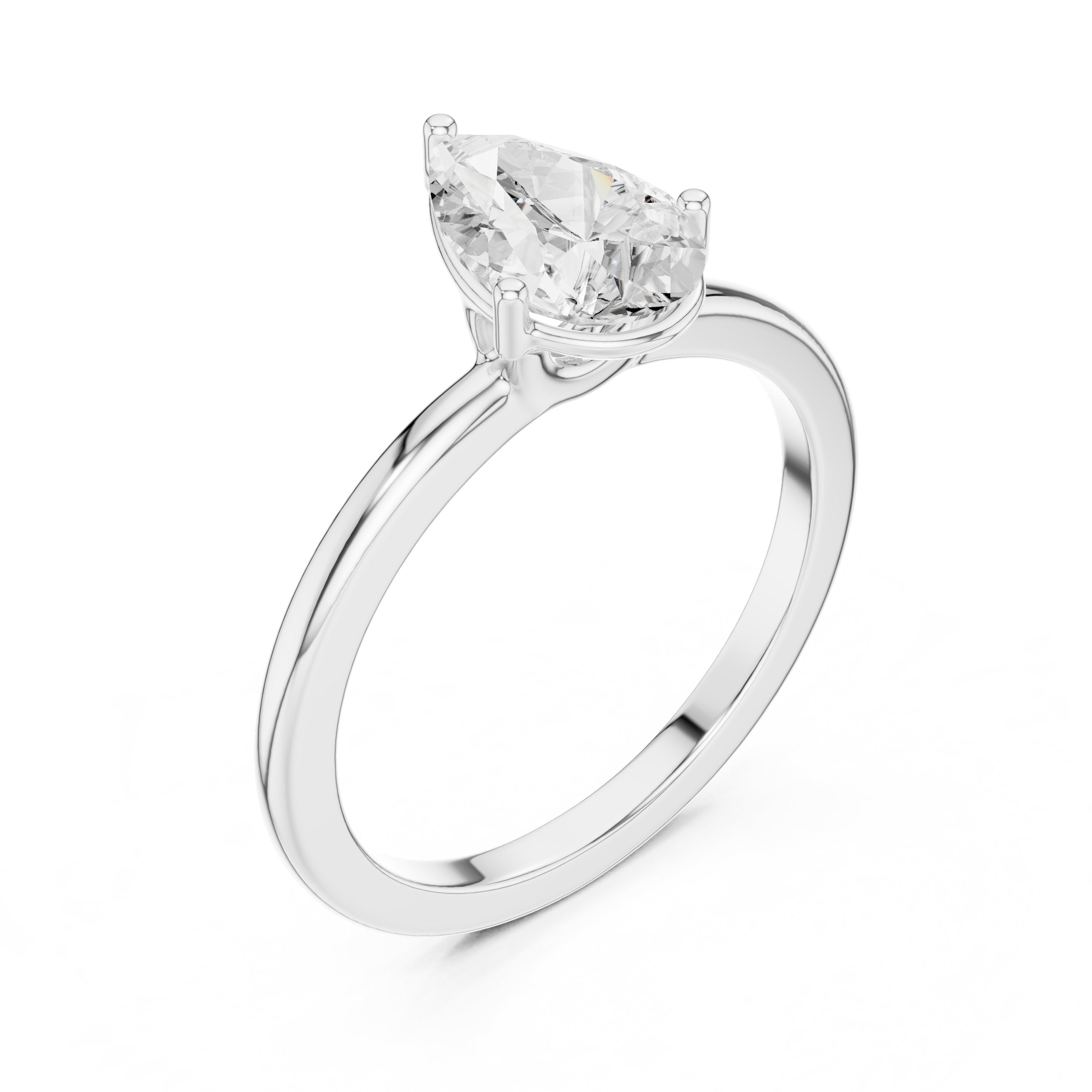 Pear Diamond Cathedral Solitaire Engagement Ring in White Gold - VYKA Diamonds